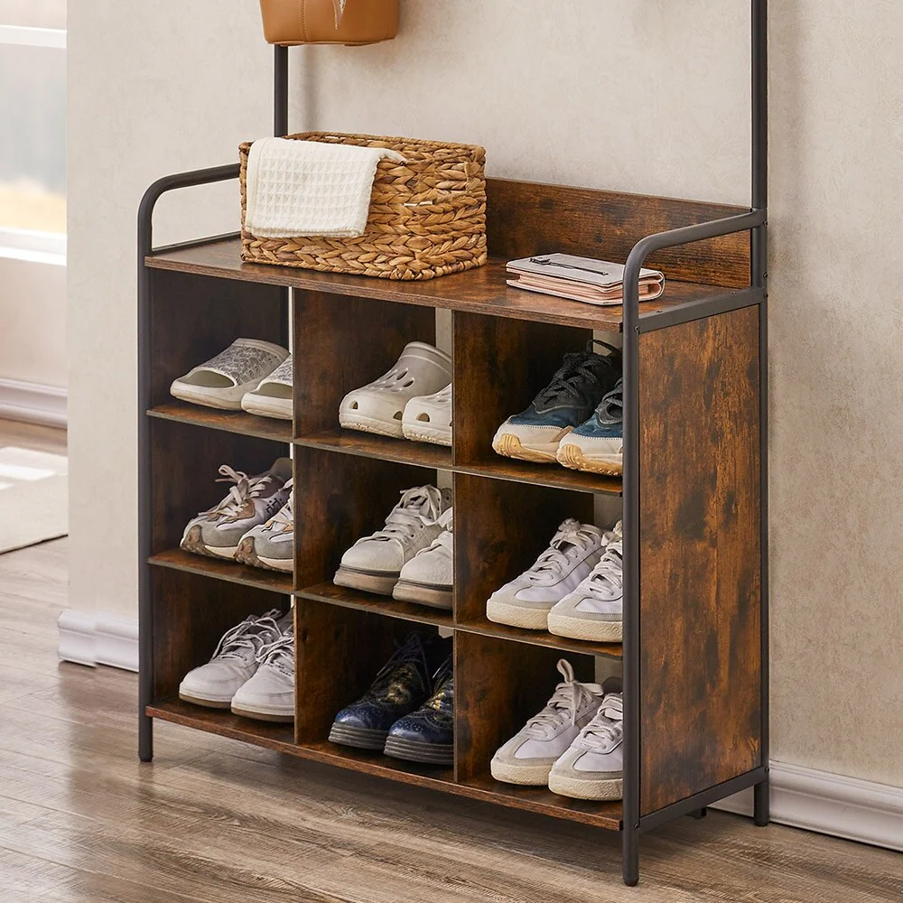 3-in-1 Entryway Coat Rack, Hall Tree with Shoe Rack, 7 Hooks - 11.5