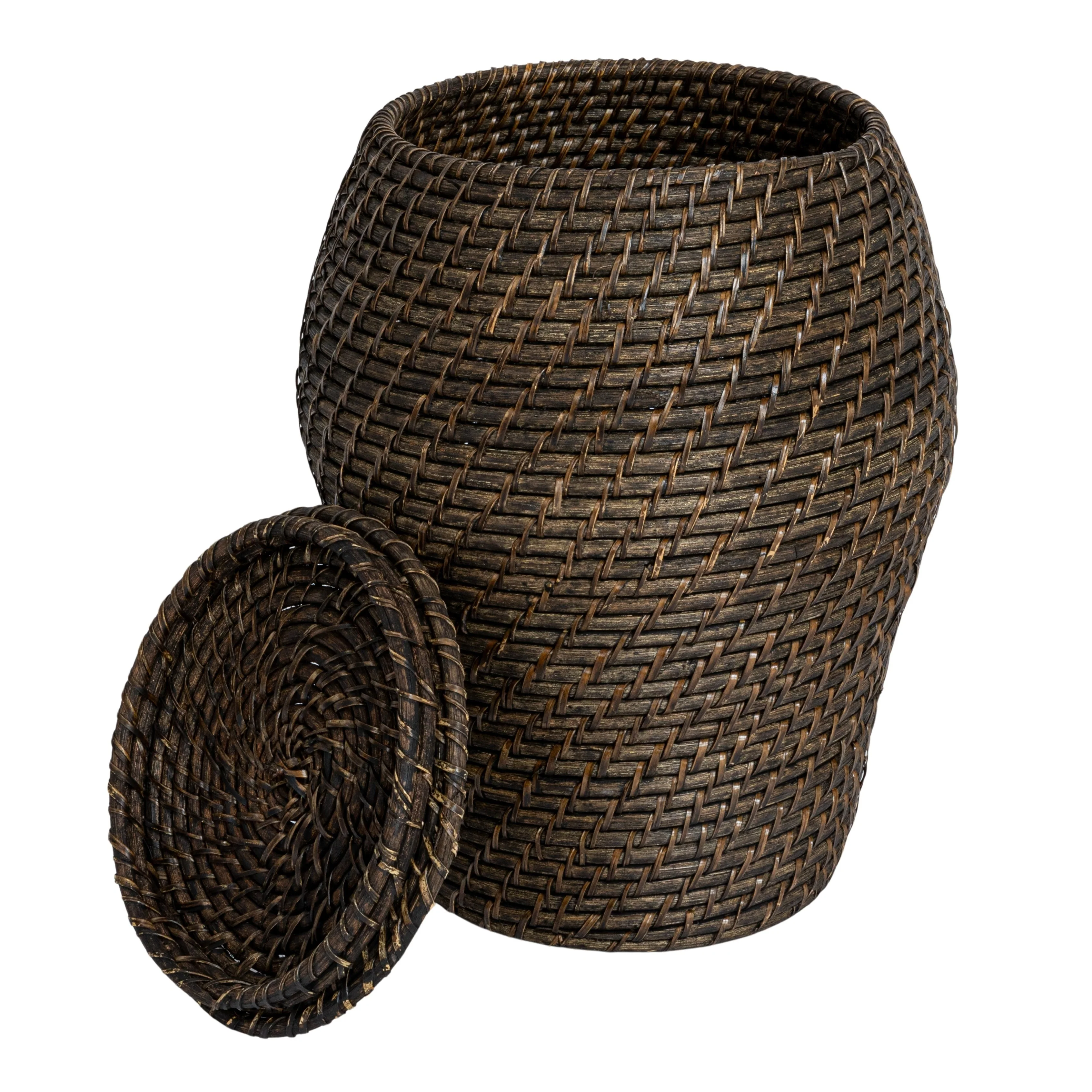 Hand-Woven Rattan Wicker Storage Baskets with Lids, Set of 2