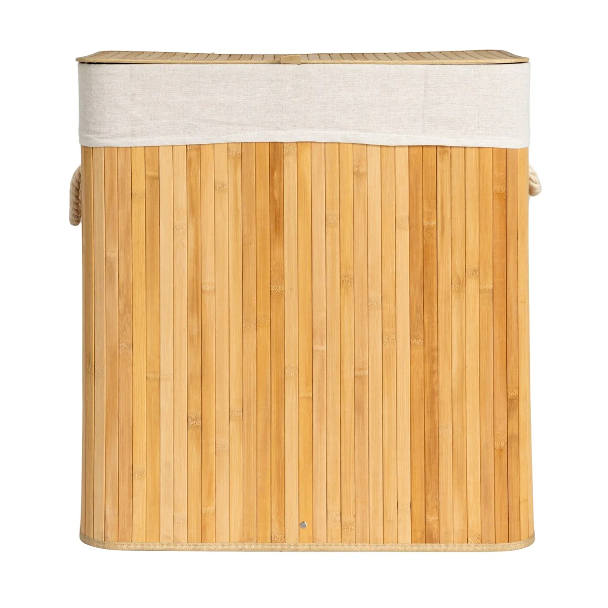 Household Essentials Bamboo Double Laundry Hamper with Rope Handles and Removable Laundry Bag