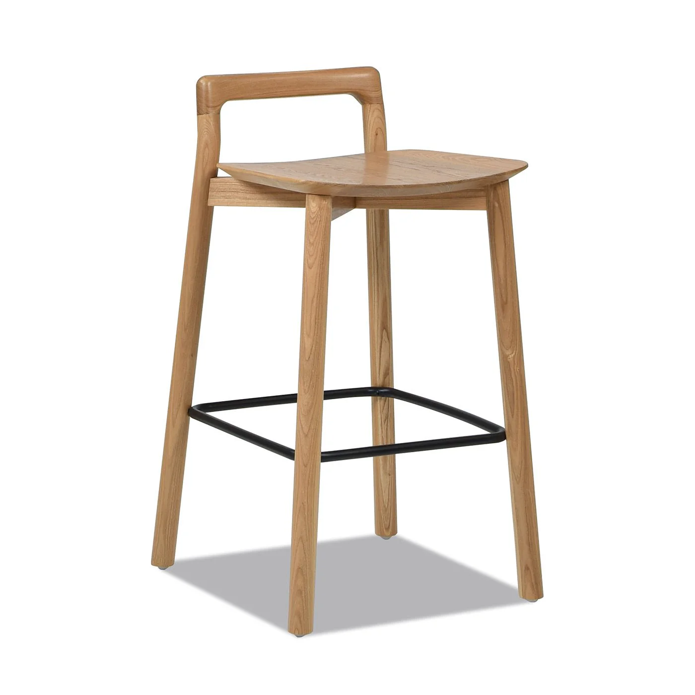 Counter Stool with Low Back and Black Iron Footrest