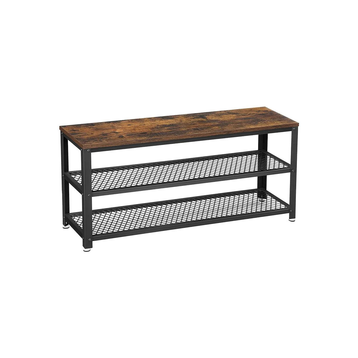 VASAGLE Industrial Shoe Bench, 3-Tier Shoe Rack, 39.4 Inches Long Storage Shelves, for Entryway