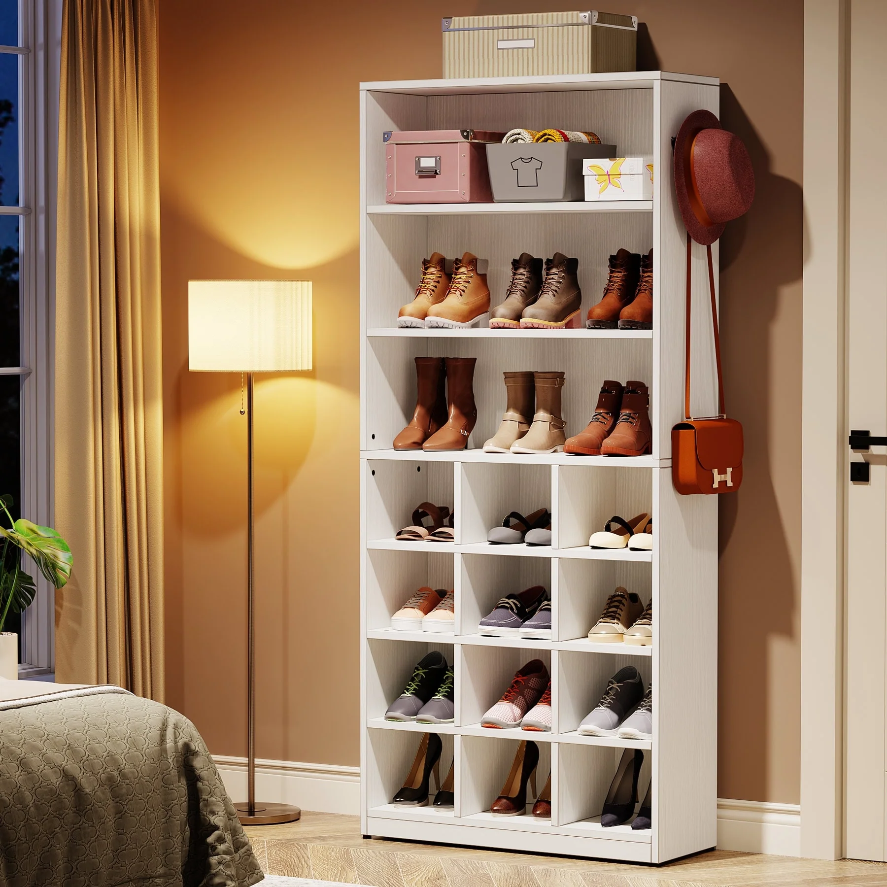 Modern Shoe Storage Cabinet with Shelves, 24 Pair Freestanding Shoe Rack Storage Organizer for Hallway Bedroom Entryway