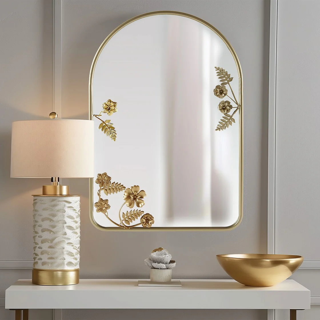 Arched Metal Floral Wall Mirror
