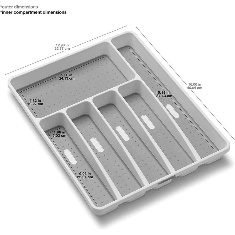 Classic Large Silverware Tray, 6-Compart,Soft-Grip Lining-Rubber Feet