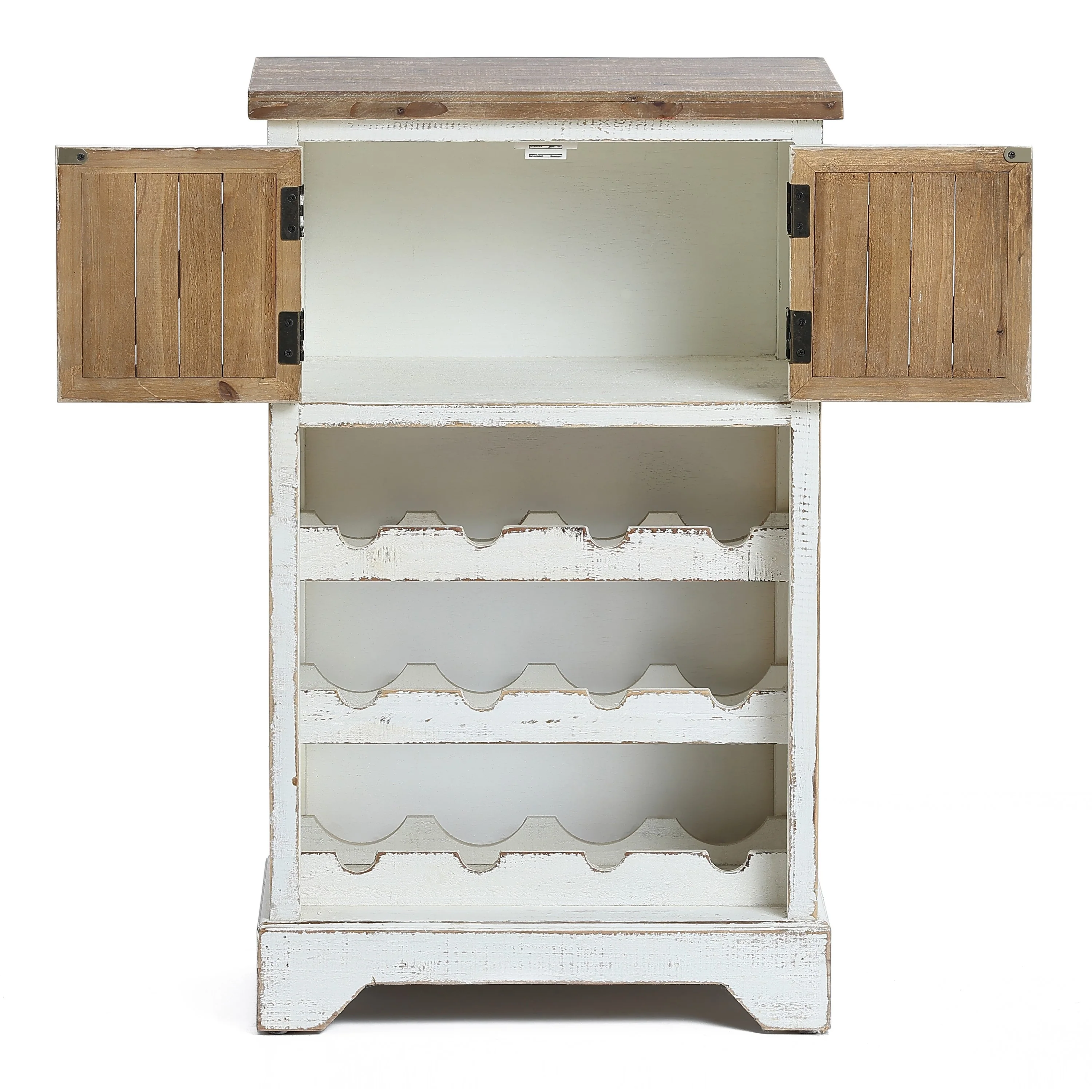 White and Natural Wood 2-Door Wine Cabinet - 30.9