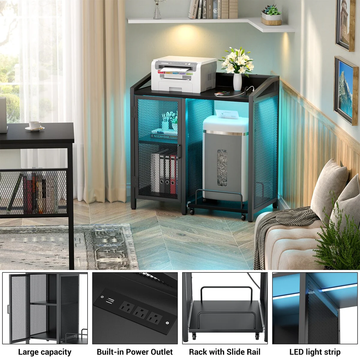 File Cabinet with Charge Station, Storage Cabinet with Paper Shredder Stand On Wheel