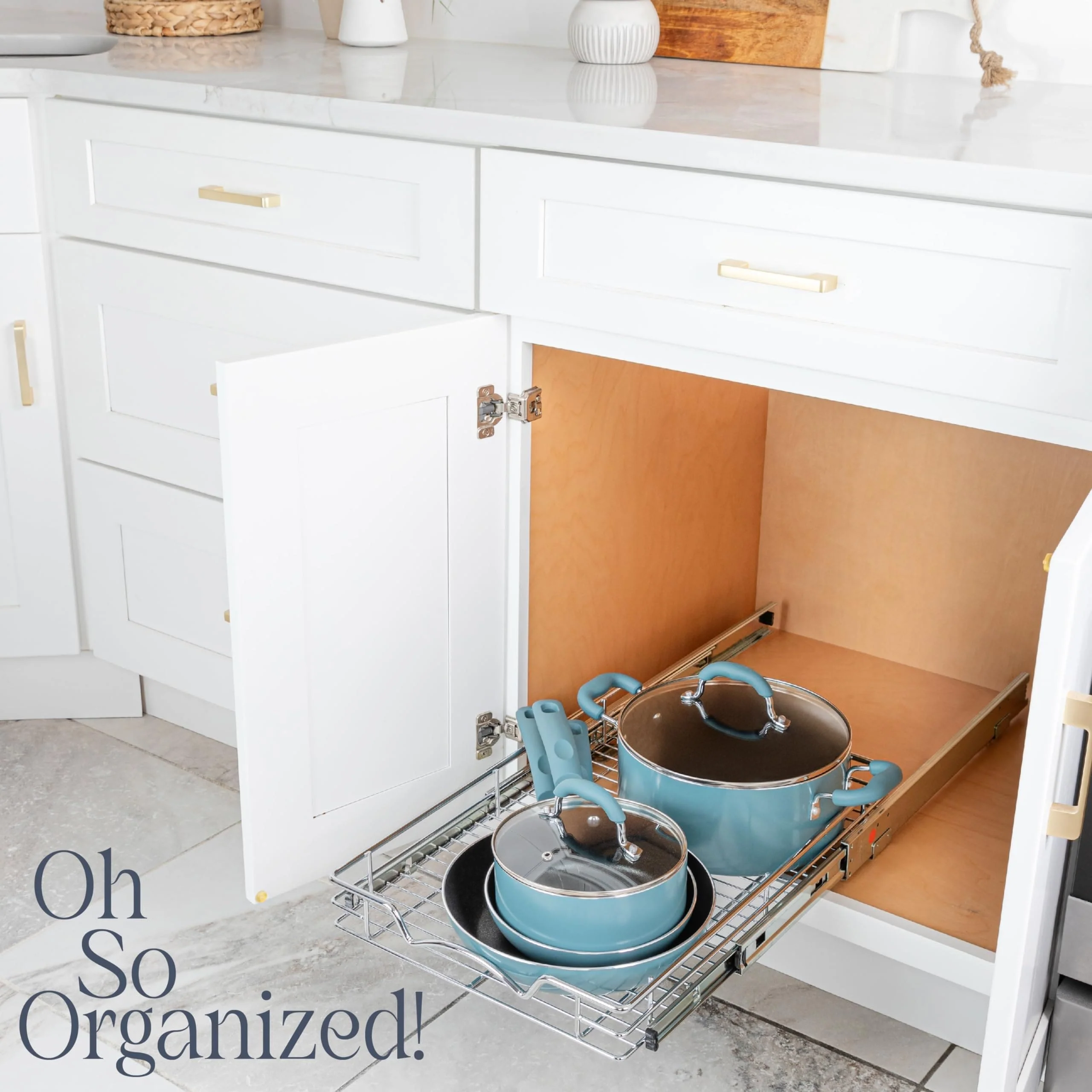 Pull Out Cabinet Drawer Organizer, Heavy Duty- Steel Metal- Chrome Finish