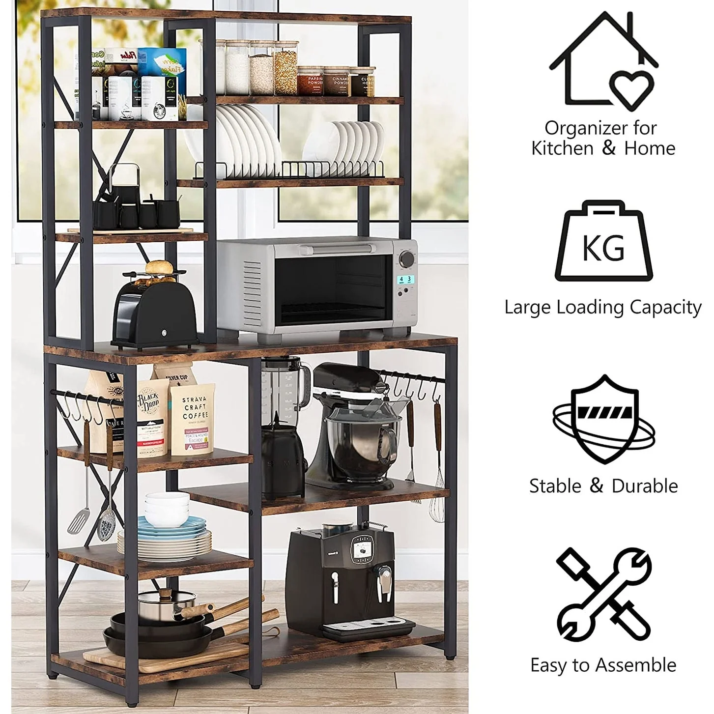 Kitchen Baker's Rack, Free Standing 5-Tier, 6-Tier Kitchen Utility Storage Shelf Rack