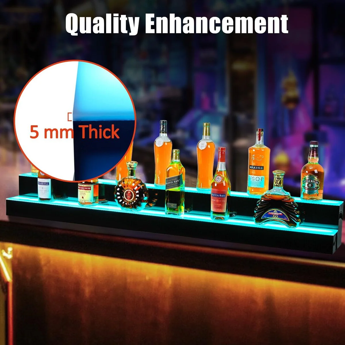 LED Light-Up Wine Bottle Display Rack, Wall-Mounted Acrylic