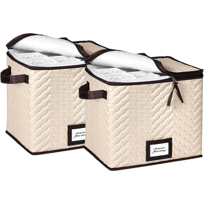 Hold N' Storage - Set of 2 Wine Glass Storage with dividers and Carry Handles. Each Holds 12 standard size glasses