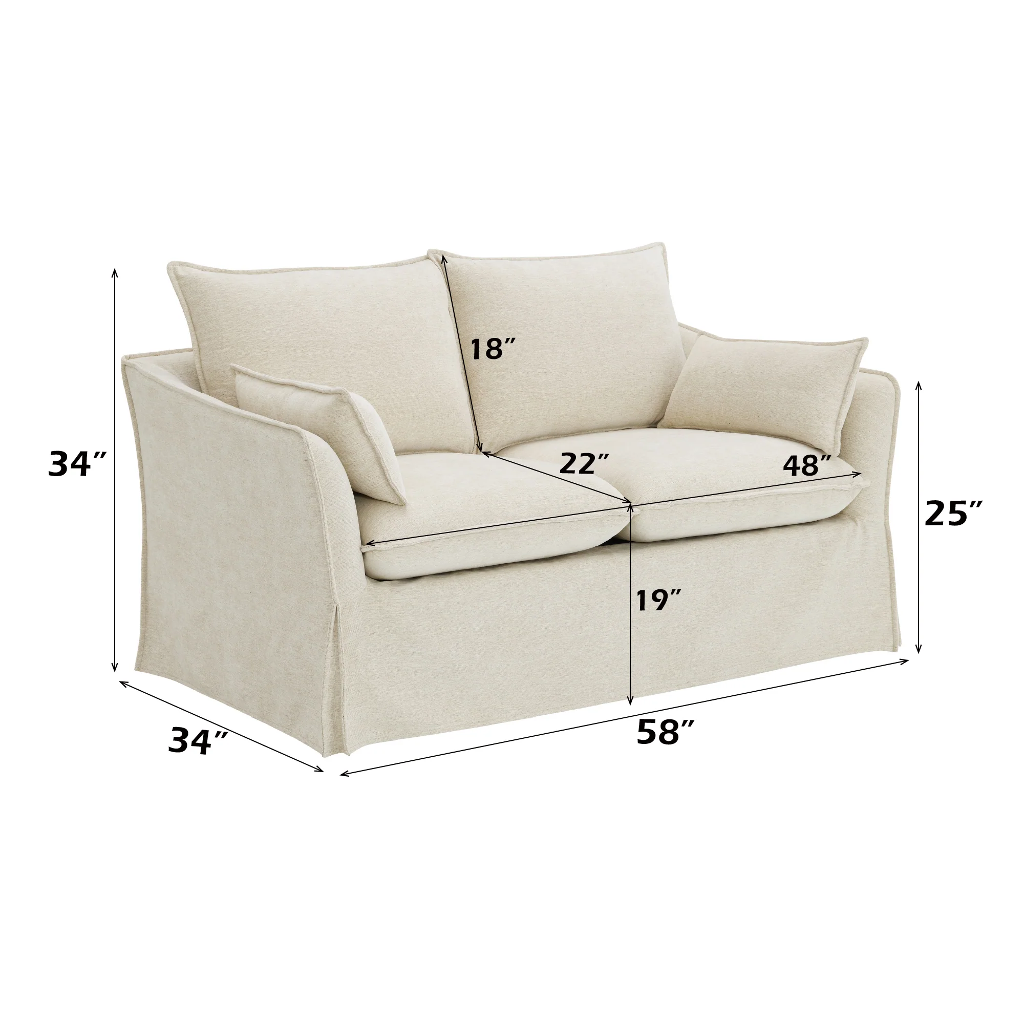 Shane Beige Linen Loveseat with Pillows
