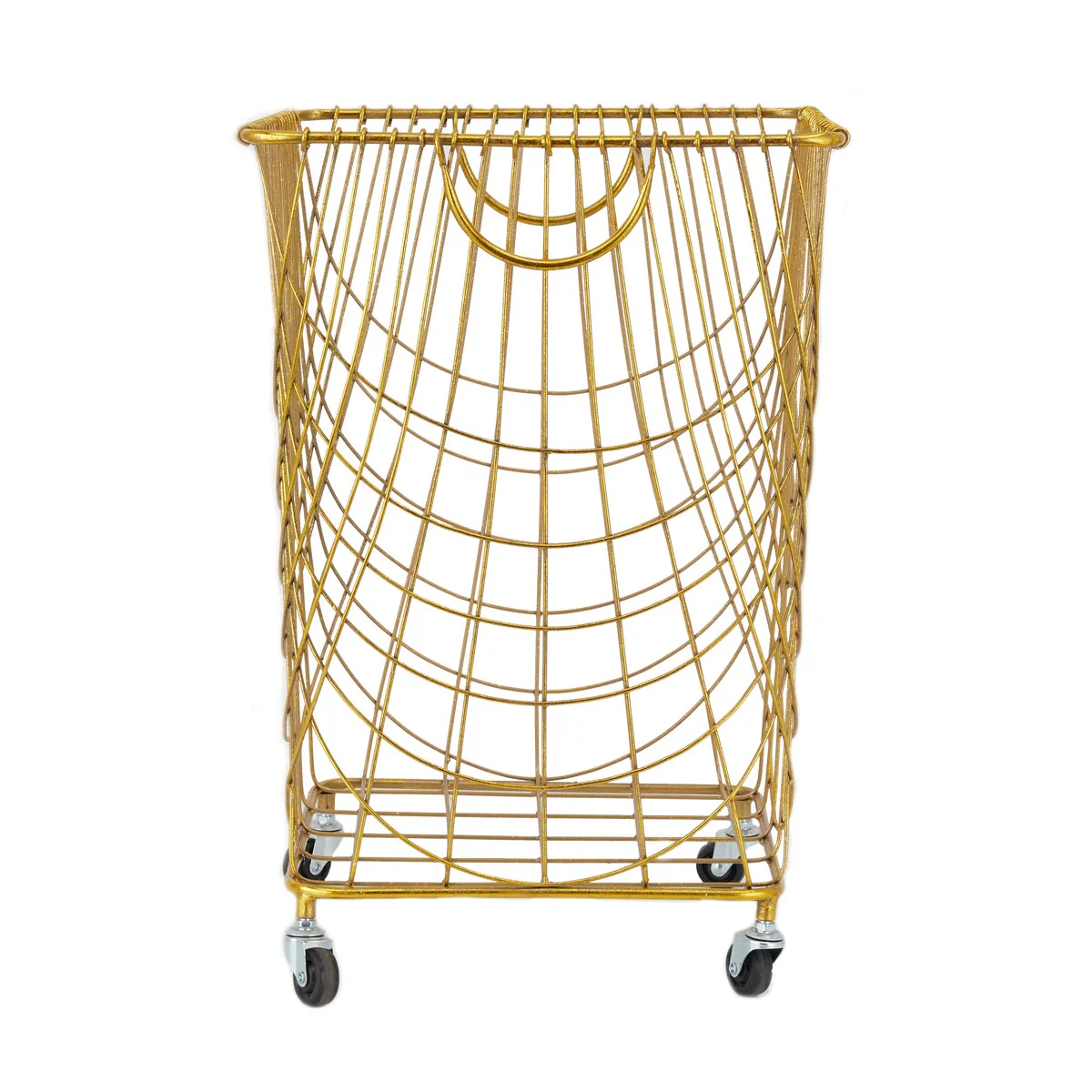 Metal Deep Set Wire Mesh Rolling Laundry Basket Storage Cart with Handles - Black, Gold, White - CosmoLiving by Cosmopolitan