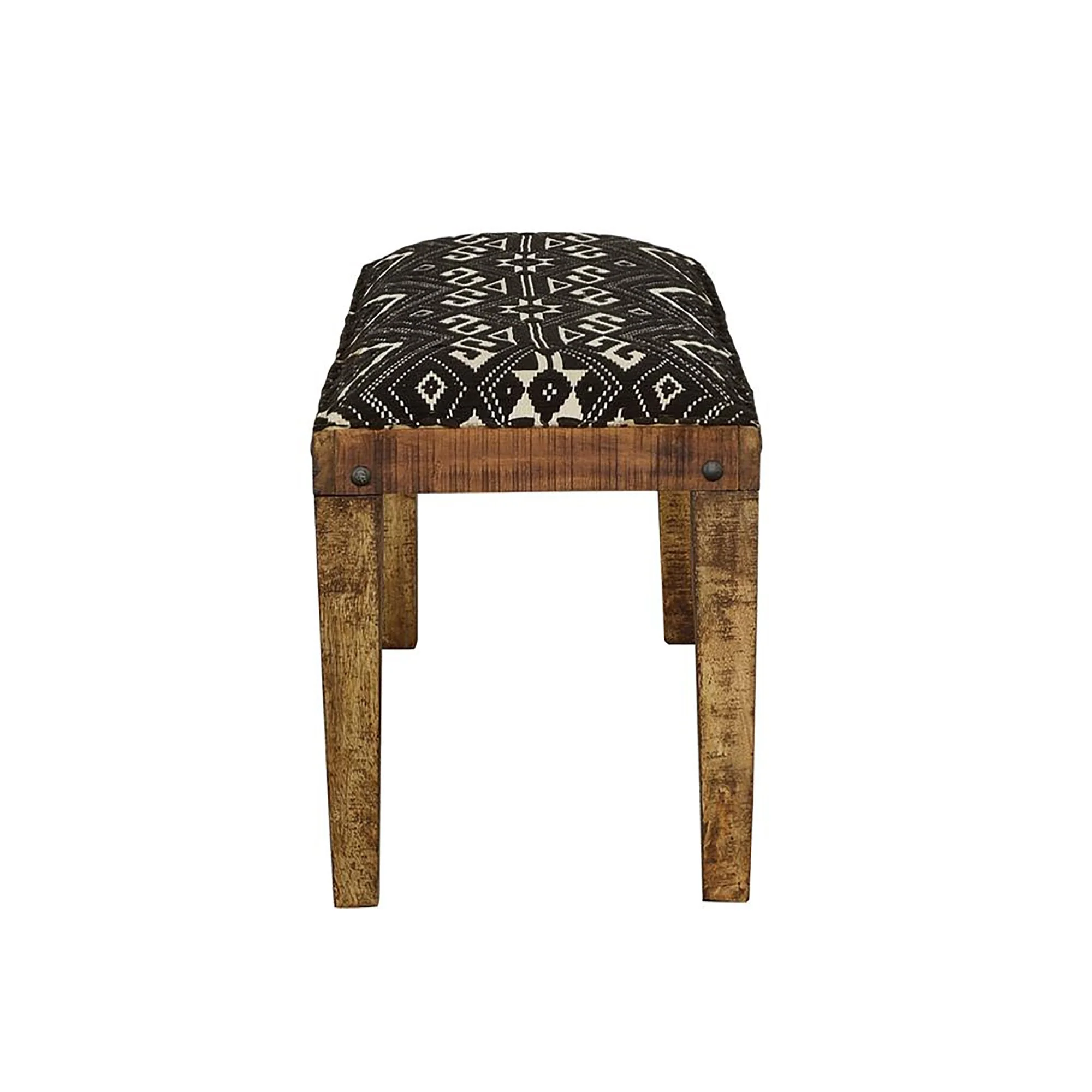 Upholstered Bench with Tapered Legs and Geometric Pattern Seat