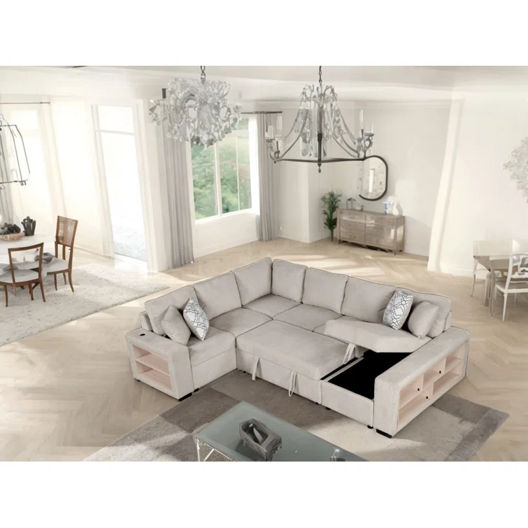 Mutsunori 109'' Chenille U-shaped sectional sofa Square Arms Sofa