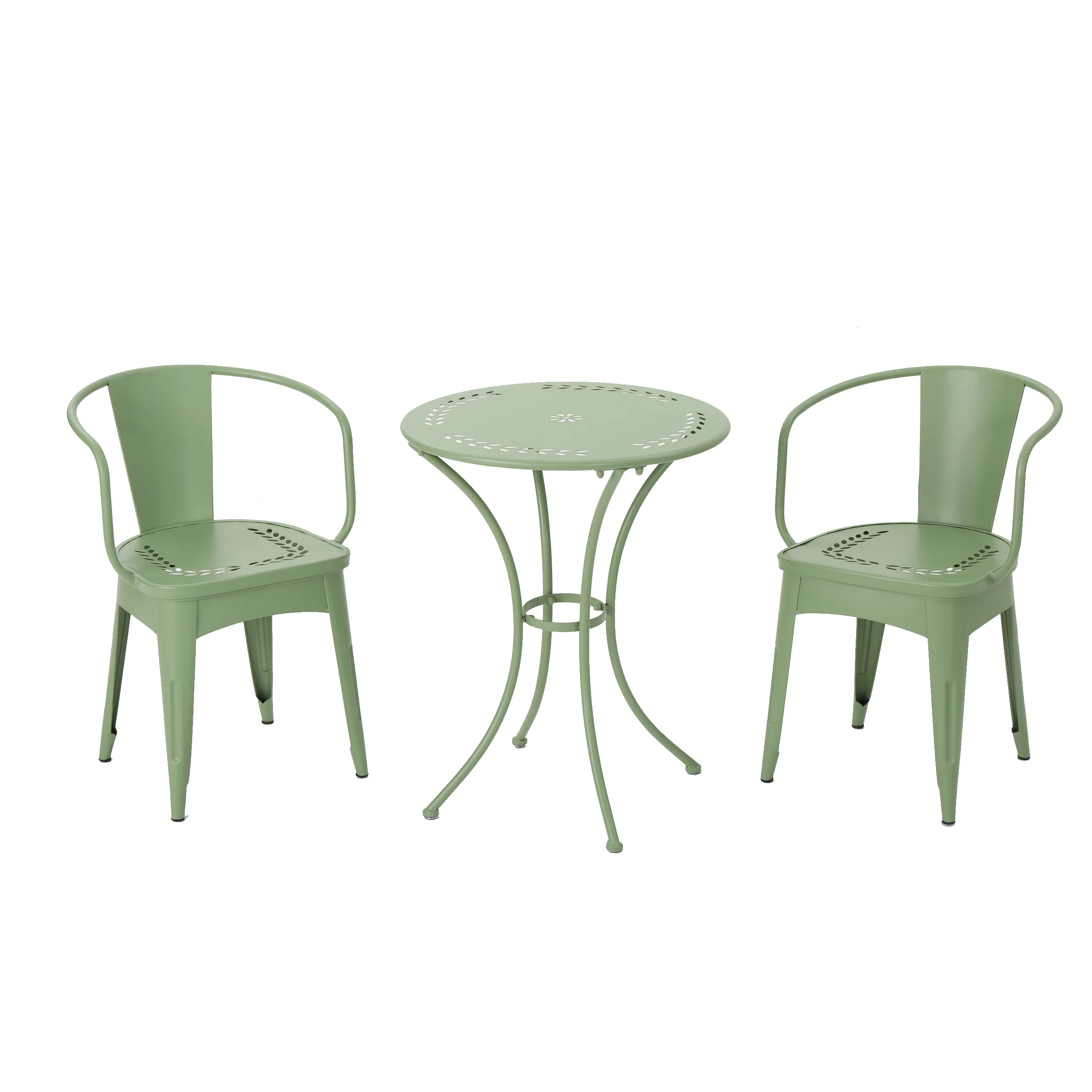 Pursuant 3-Piece Iron Bistro Set with Round Table and 2 Curved Back Chairs