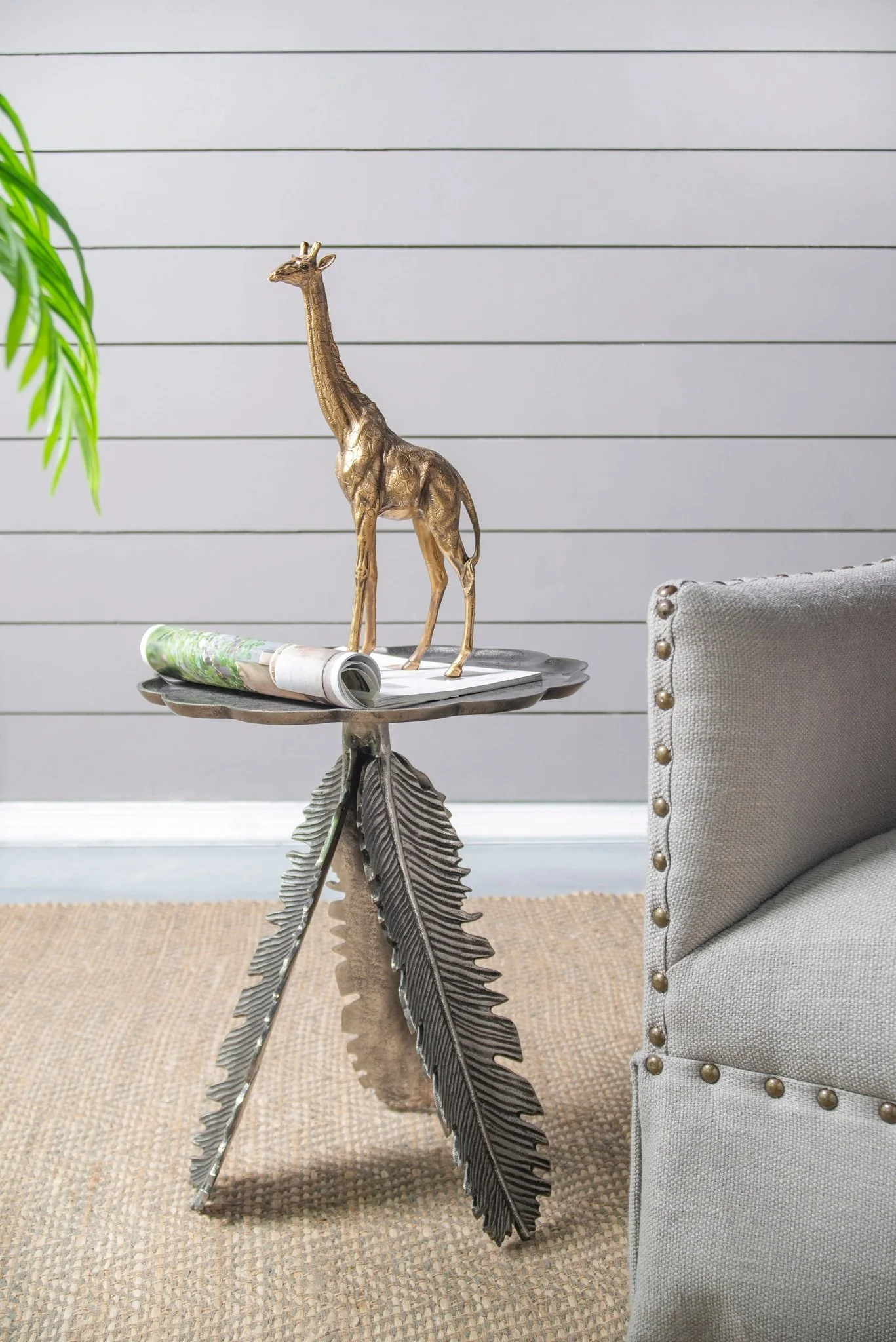 Aluminum Side Table with Leaf Design