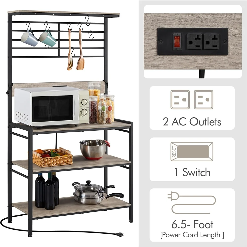 Yaheetech Kitchen Baker's Rack with Power Outlet, 4-tier Kitchen Microwave Oven Stand, Gray