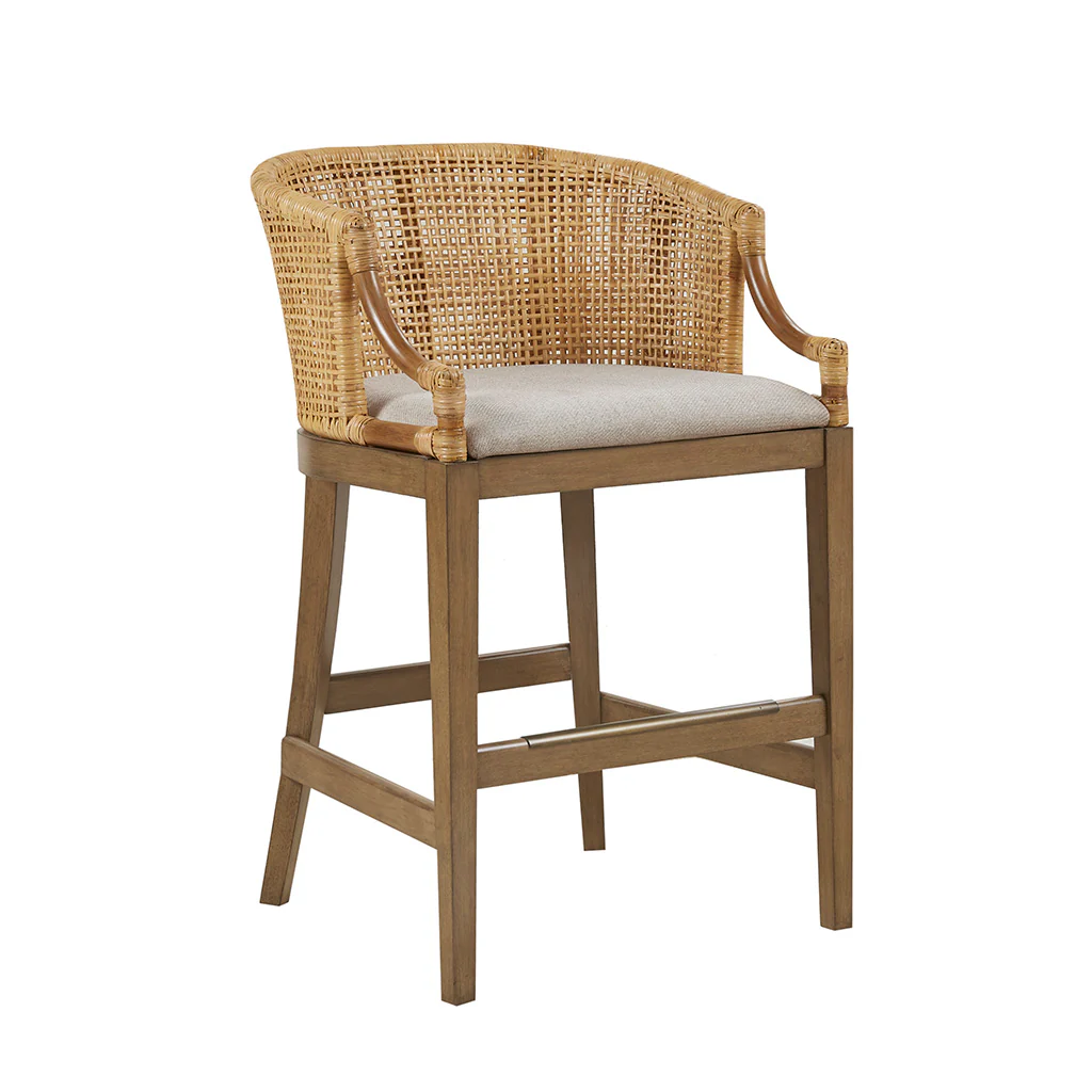 Broadenx 25 Counter Stool with Rattan Rounded Back and Recessed Arms