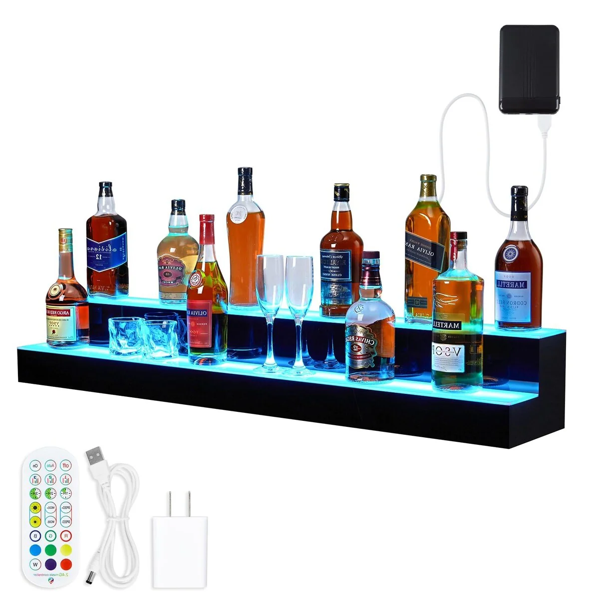 LED Light-Up Wine Bottle Display Rack, Wall-Mounted Acrylic