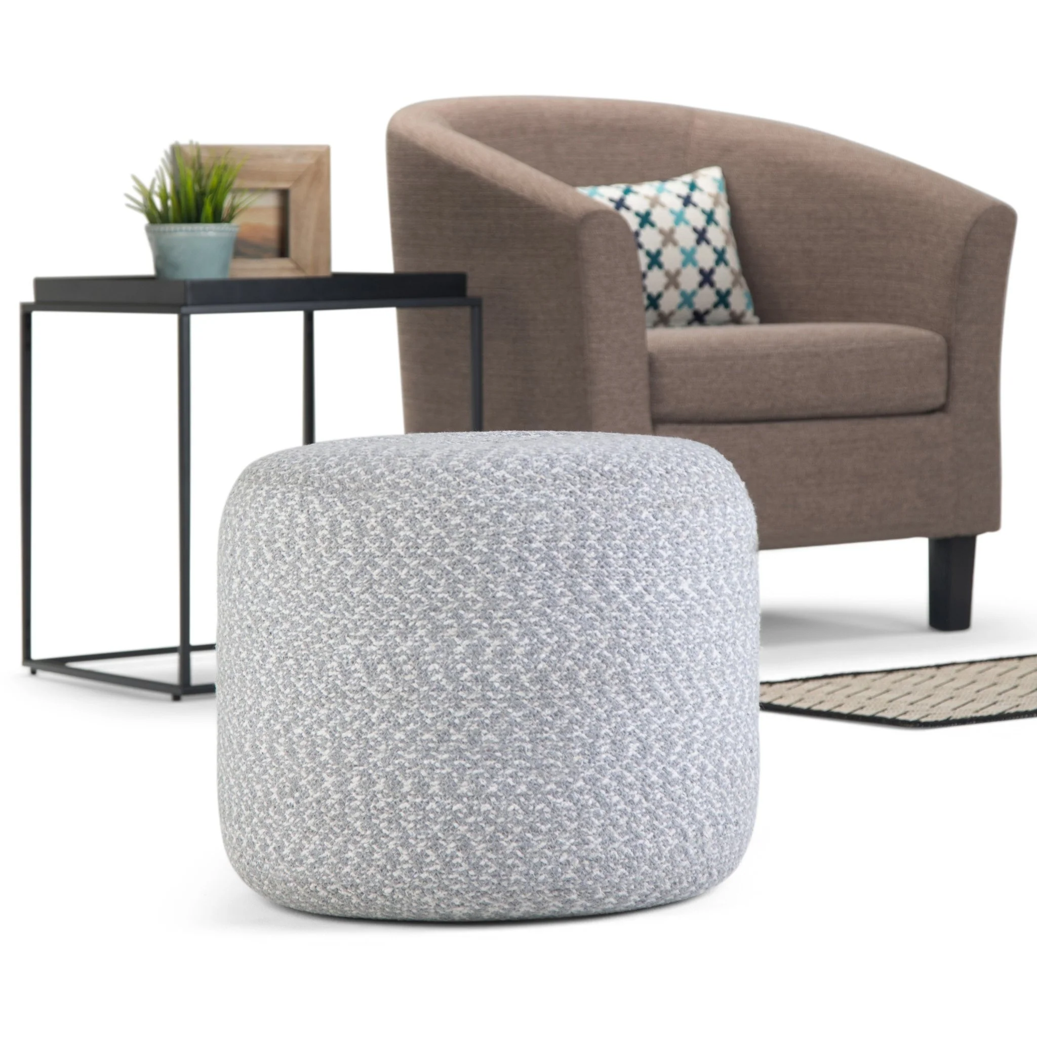 Zenithal Multi-functional Round Braided Pouf with Natural Pattern