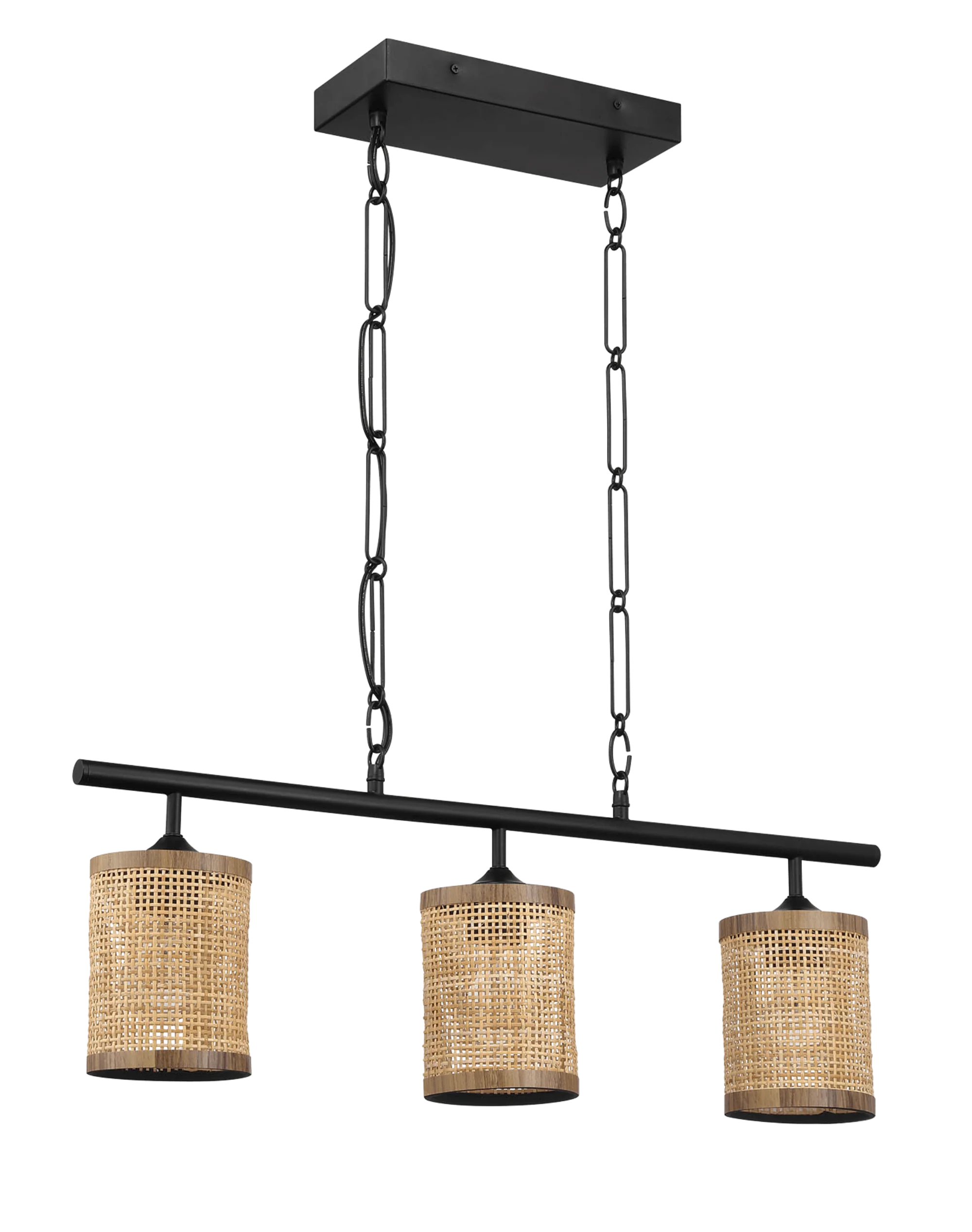 Light Pendant with Three Lights Island and Rattan Shade