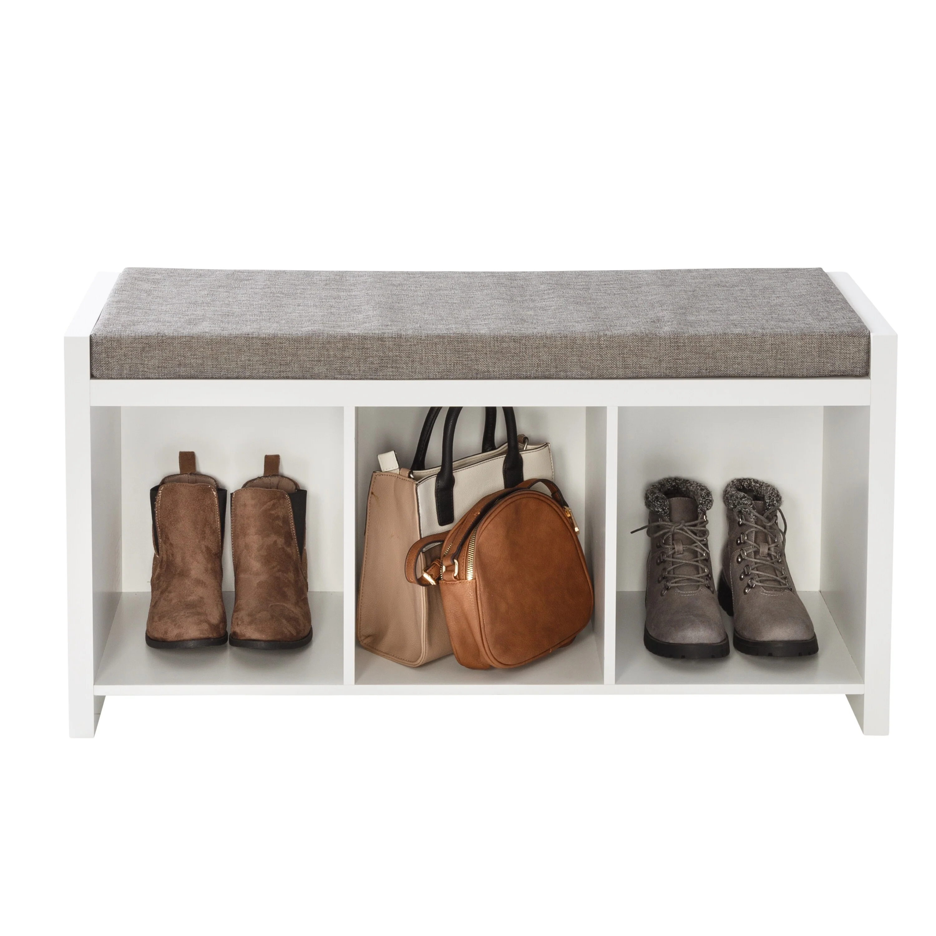Honey-Can-Do MDF and Linen 3-Cube Storage Bench with Cushion
