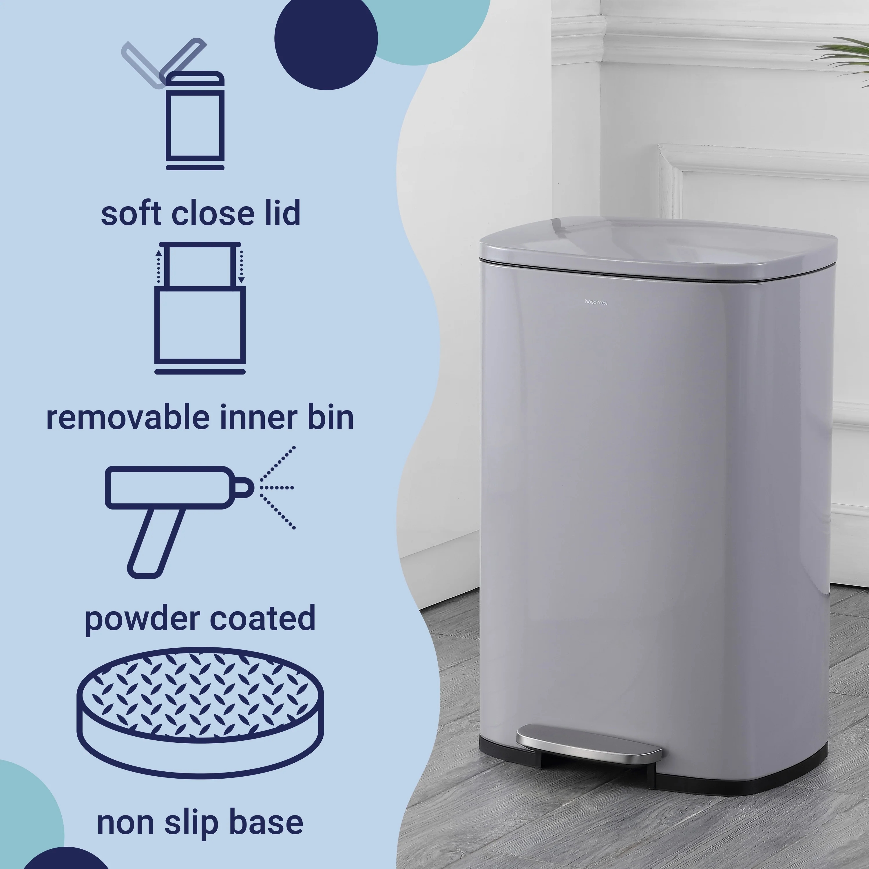 happimess 13-Gallon Trash Can with Soft-Close Lid and FREE Mini Trash Can