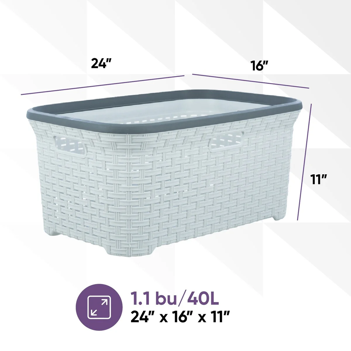Superio Large Wicker Laundry Basket with Cutout Carry Handles - Capacity: 50l