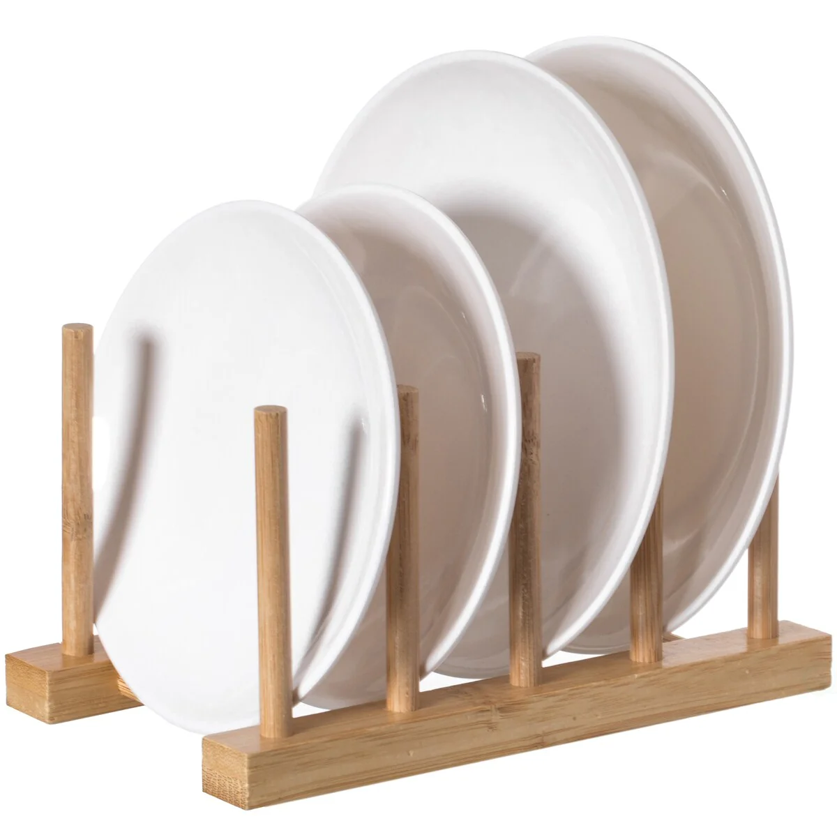 Set of 2 Bamboo Wooden Dish Drainer Rack, Plate Rack, And Drying Drainer