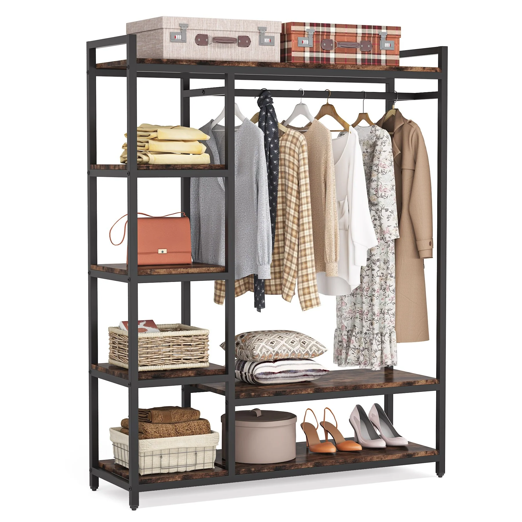 79 inche tall Freestanding Clothes Closet, Garment Rack with Shelves and Hanging rod clothing closet