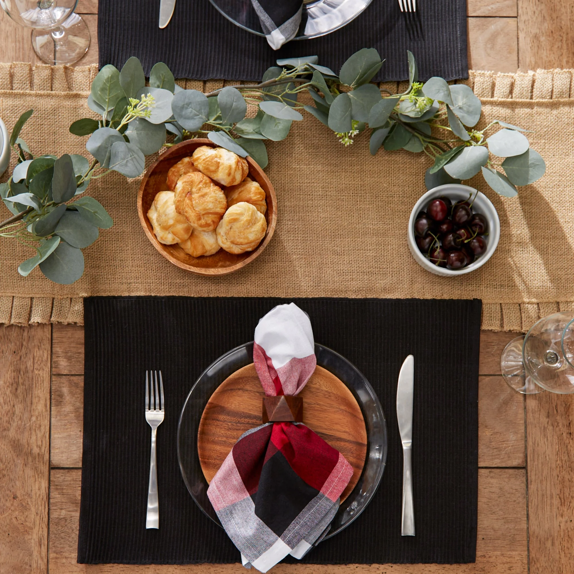 Black Ribbed Placemats, Set Of 6