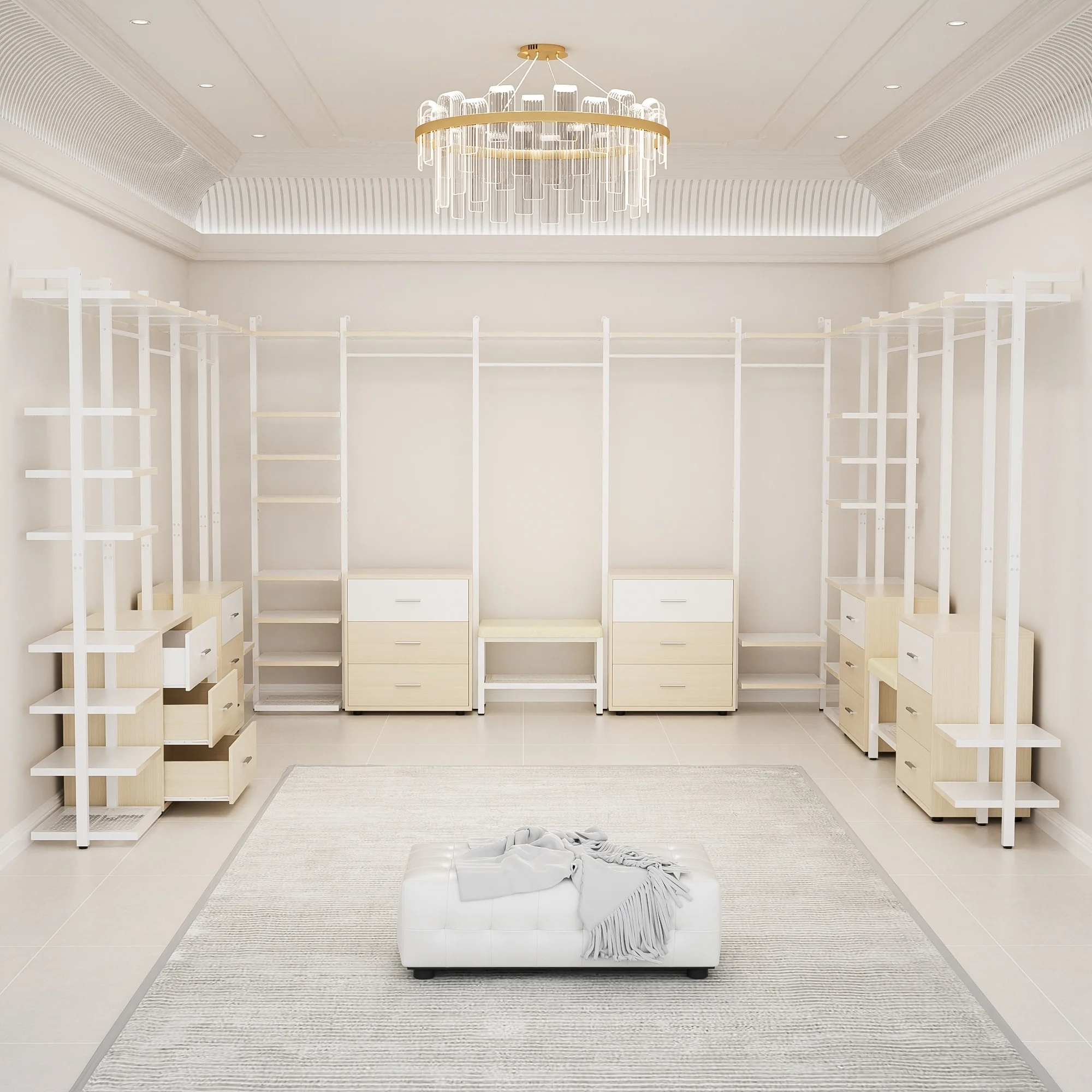 Walk in Closet System with 6 Closet Drawers, 96'' Multifunctional Clothes Rack Closet Organizer