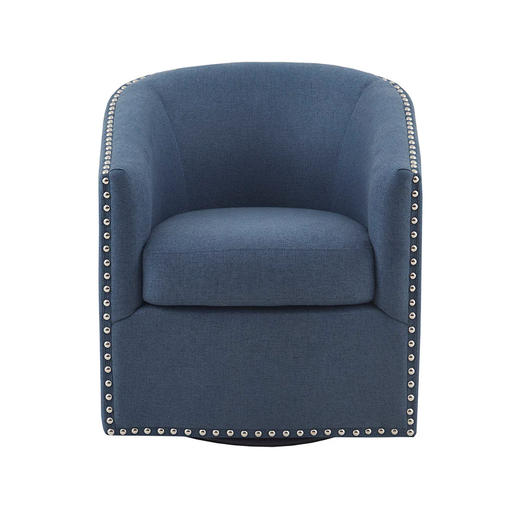 Fantasyy Upholstered Swivel Chair with Nailhead Trim and Curved Design