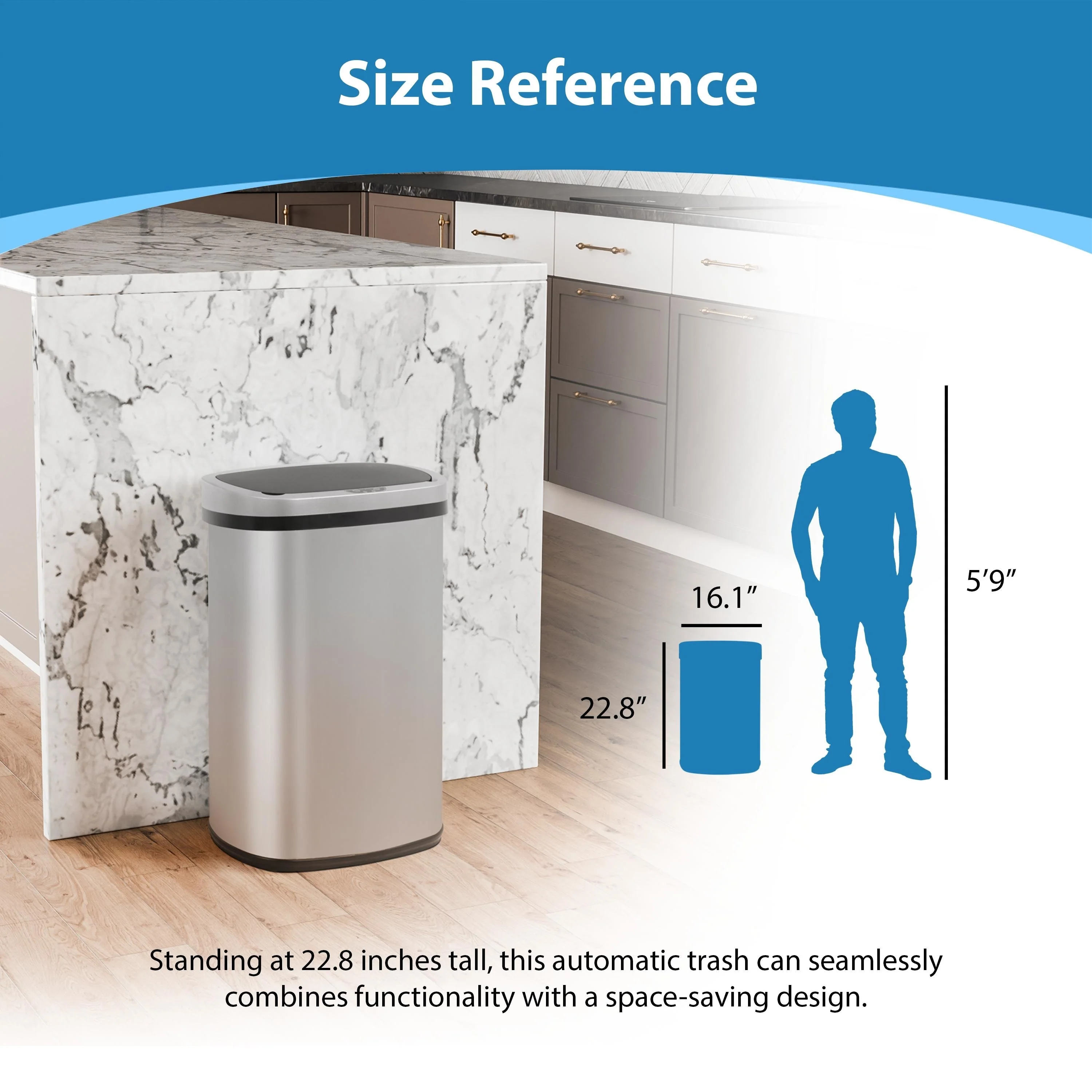 Motion Sensor 13 Gallon 50 Liter Stainless Steel Odorless Slim Trash Can by Furniture of America