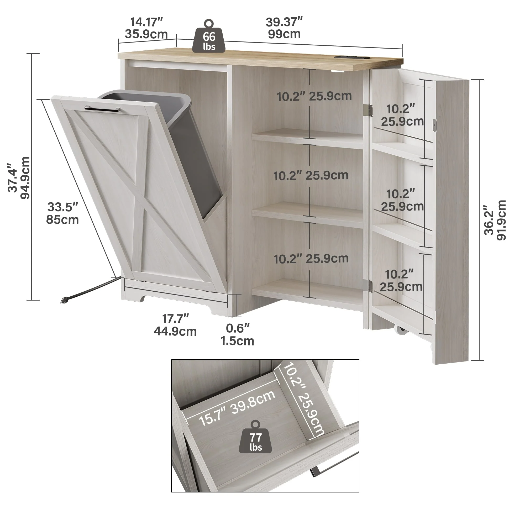 Moasis 13 Gallon Kitchen Tilt Out Trash Bin Cabinet with Power Outlet