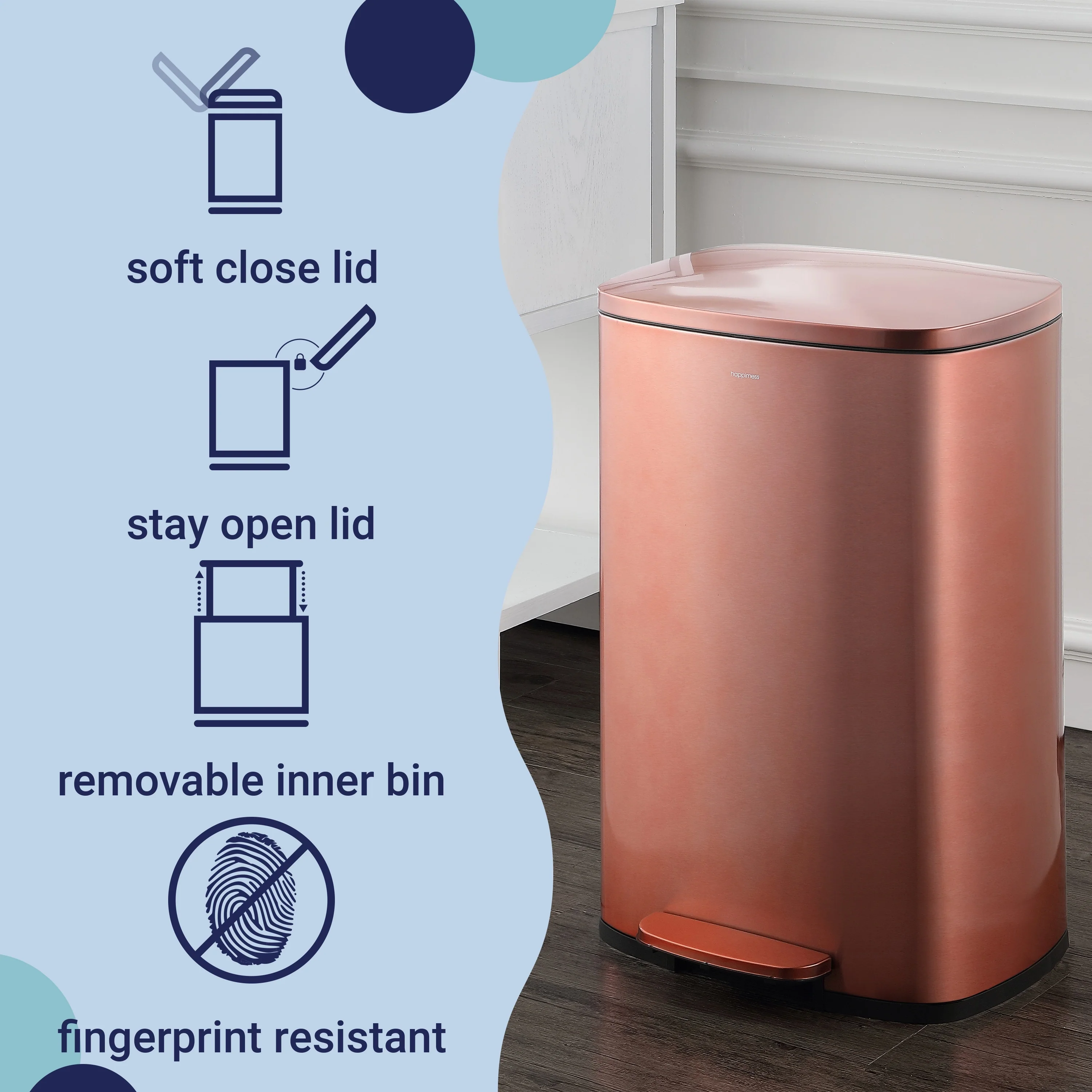 happimess 13-Gallon Trash Can with Soft-Close Lid and FREE Mini Trash Can