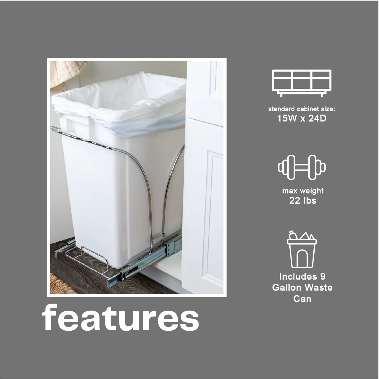 Household Essentials Pull Out Trash Can with Under-Cabinet Caddy