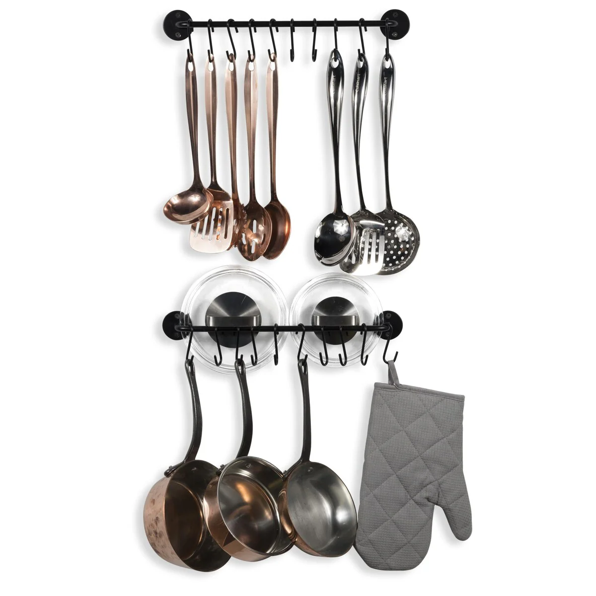 Wallniture Cucina Kitchen Utensil Holder with 20 S Hooks, Pot Racks, Black (Set of 2)