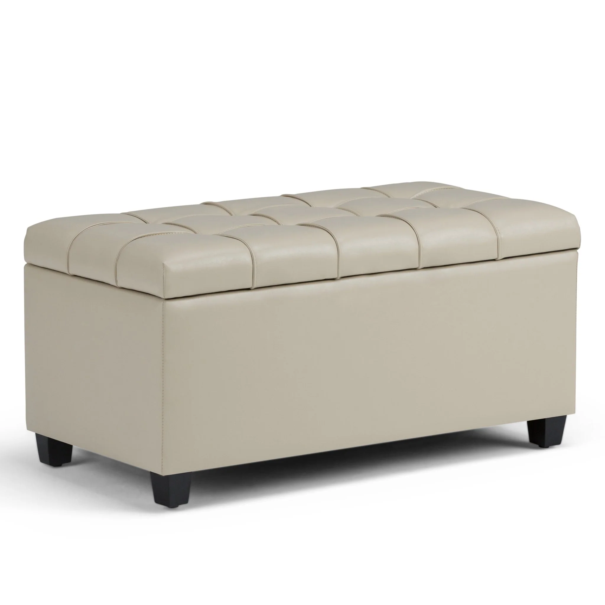 Tufted Vegan Faux Leather Storage Ottoman Bench