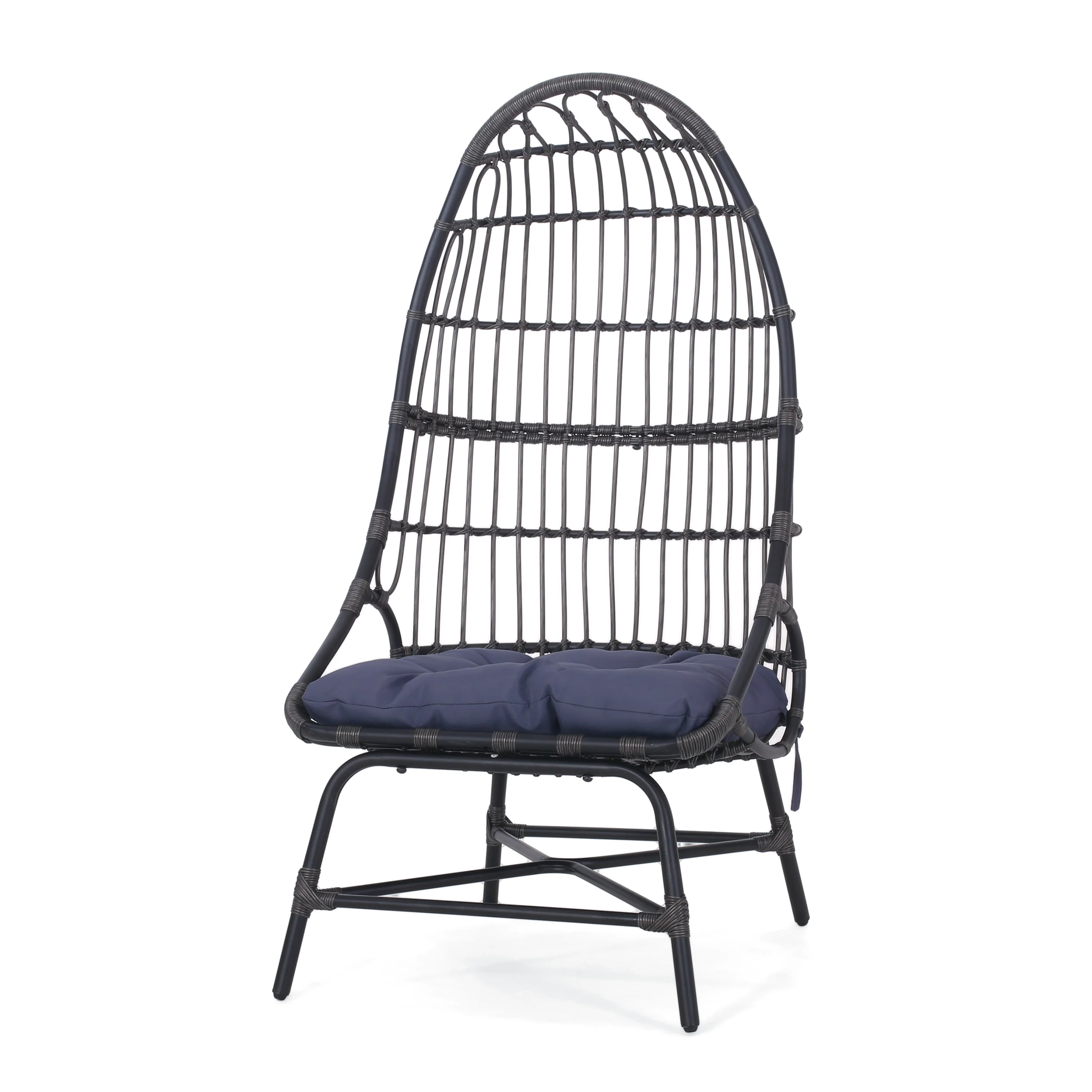 Outdoor Basket Chair with Gridded Design and Metal Frame