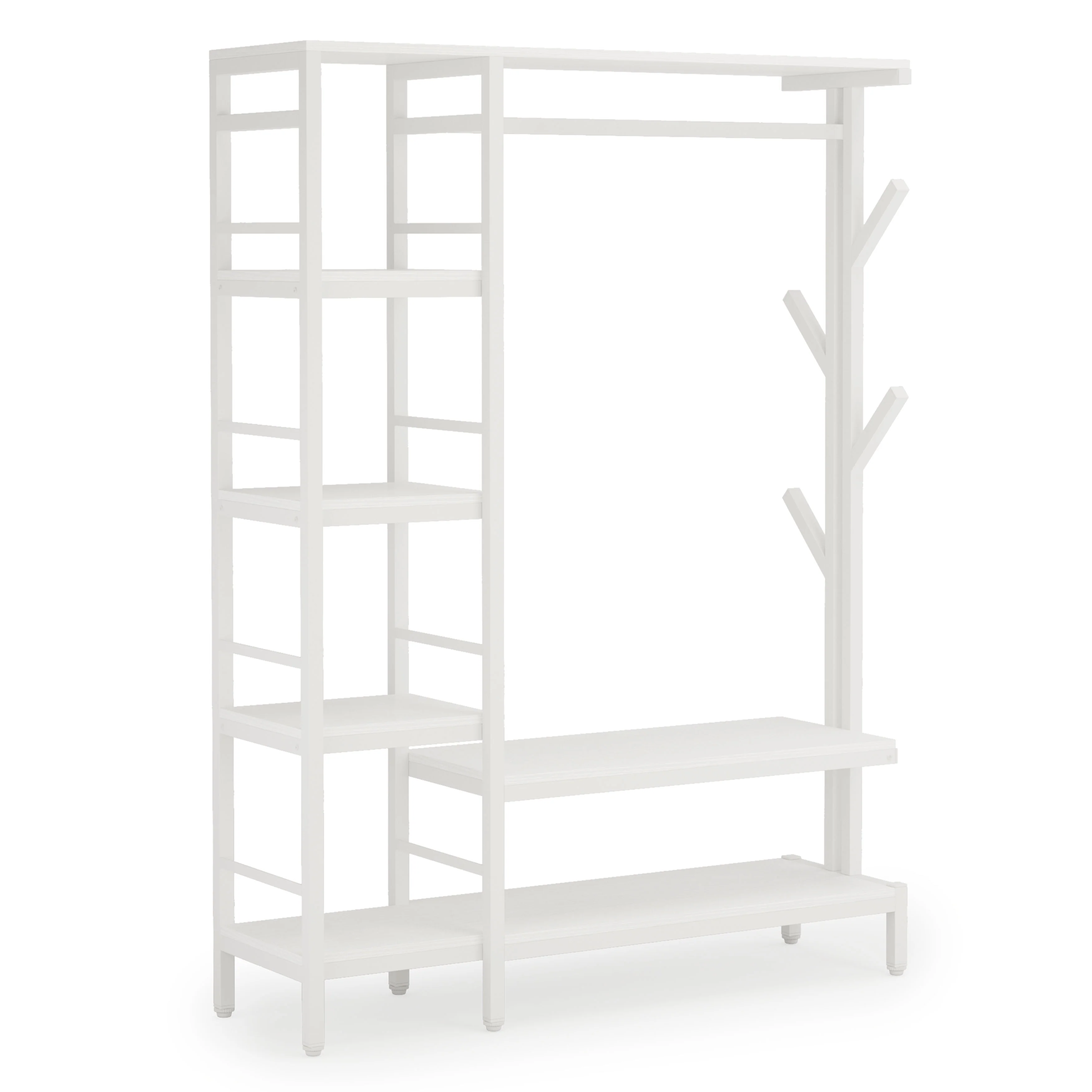 Free-standing Closet Organizer with Hooks, Garment Rack, Coat Rack with Shoe Bench