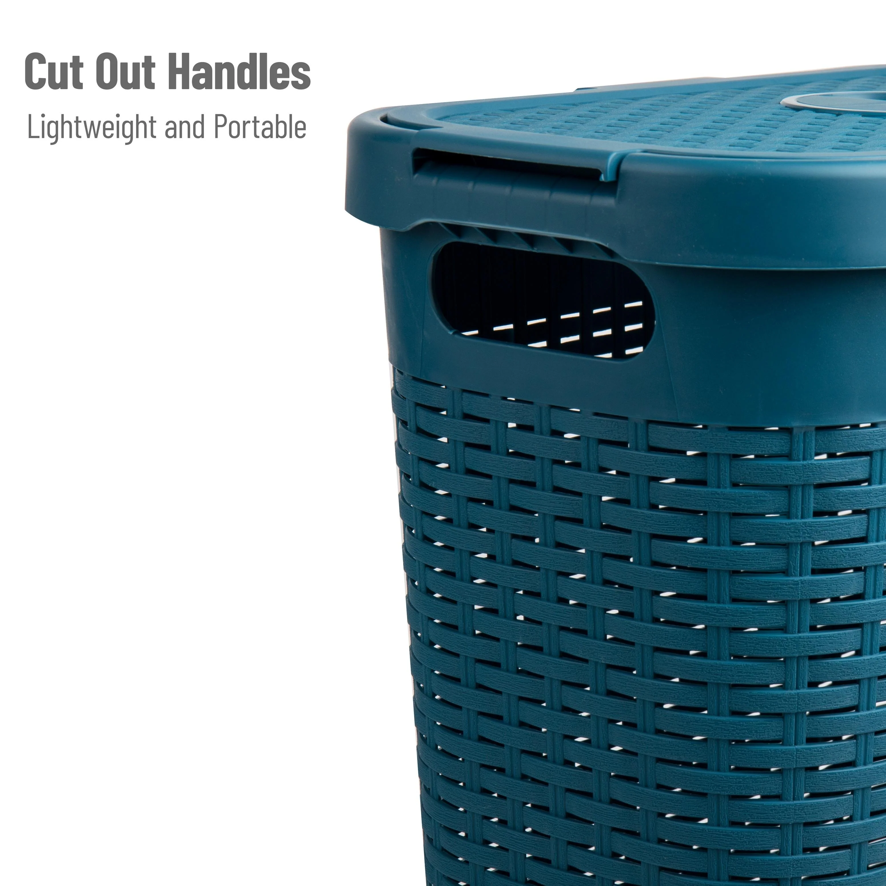 Mind Reader 40L Slim Laundry Hamper, Clothes Basket, Lid, Wicker Design, Plastic, 18