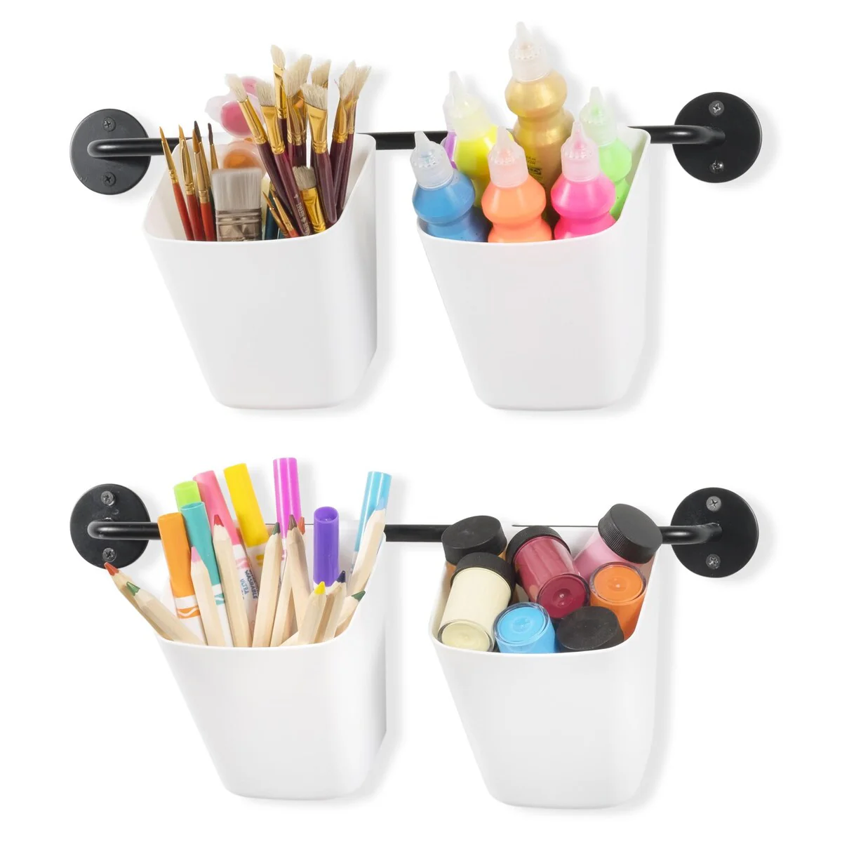 Wallniture Cucina Kitchen Utensil Holder with 20 S Hooks, Pot Racks, Black (Set of 2)