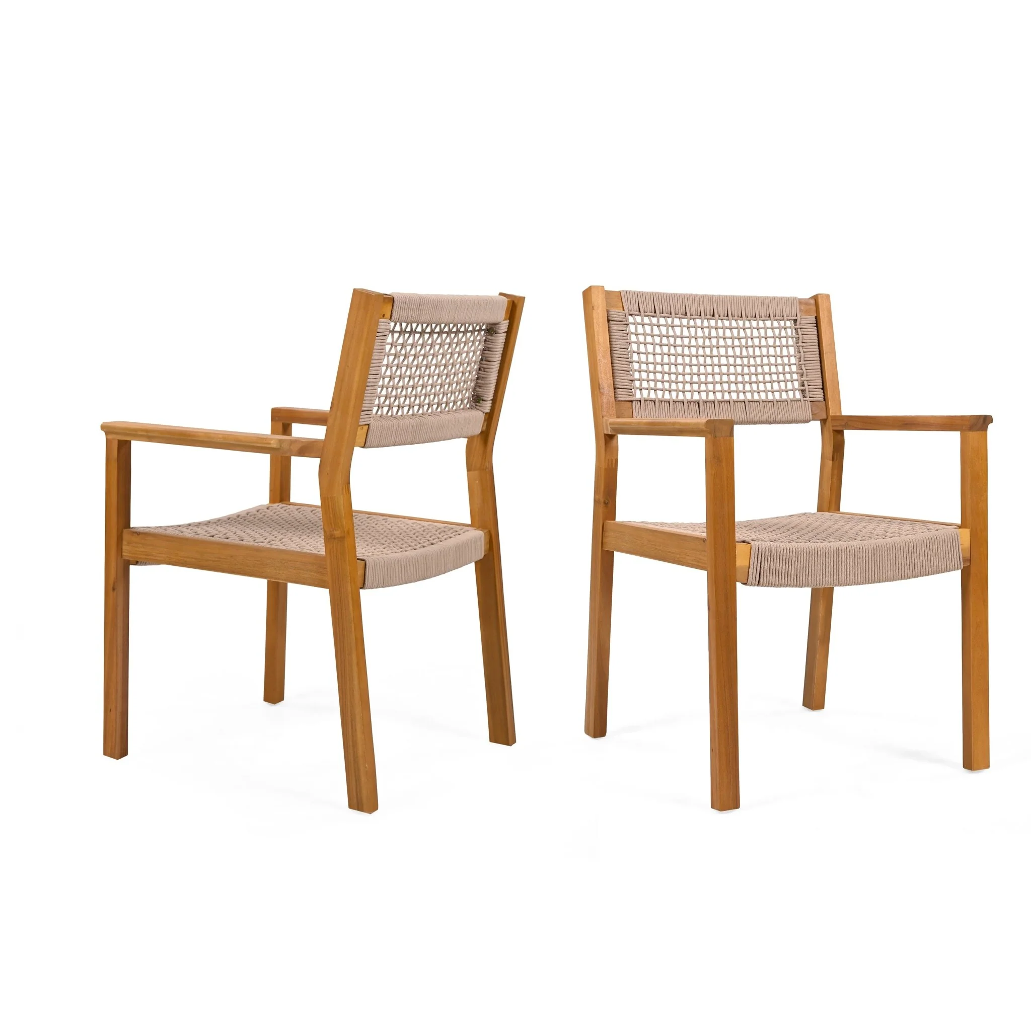 Belladom Wood and Rope Dining Chair with Open Back, Set of 2