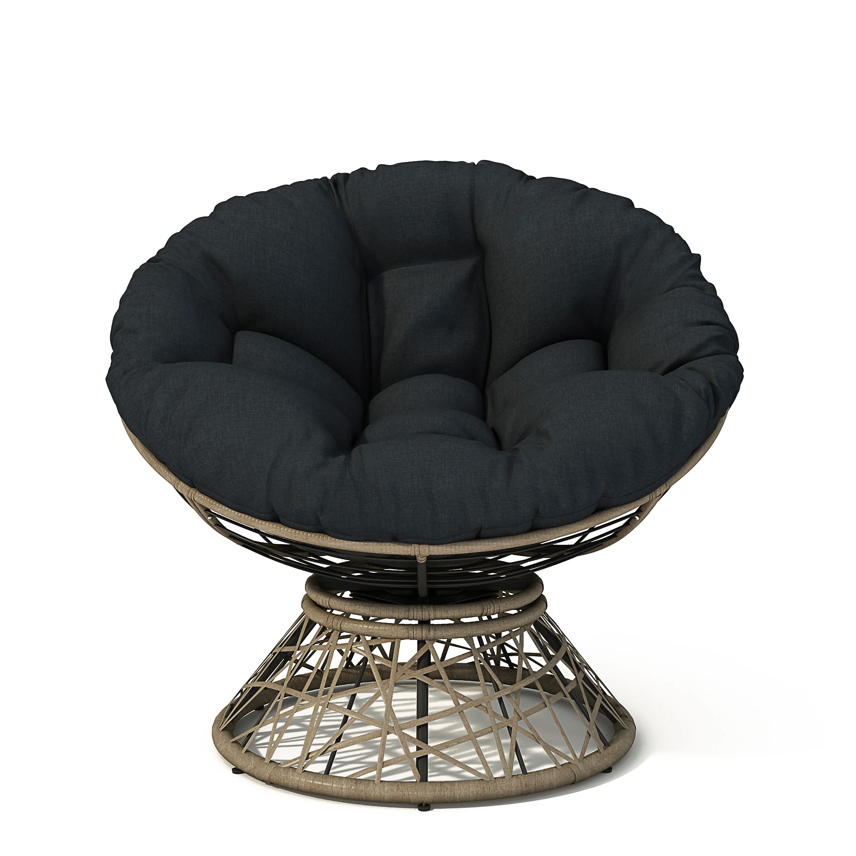 Papasan Wicker Chair with Fabric Cushion and 360 Degree Swivel