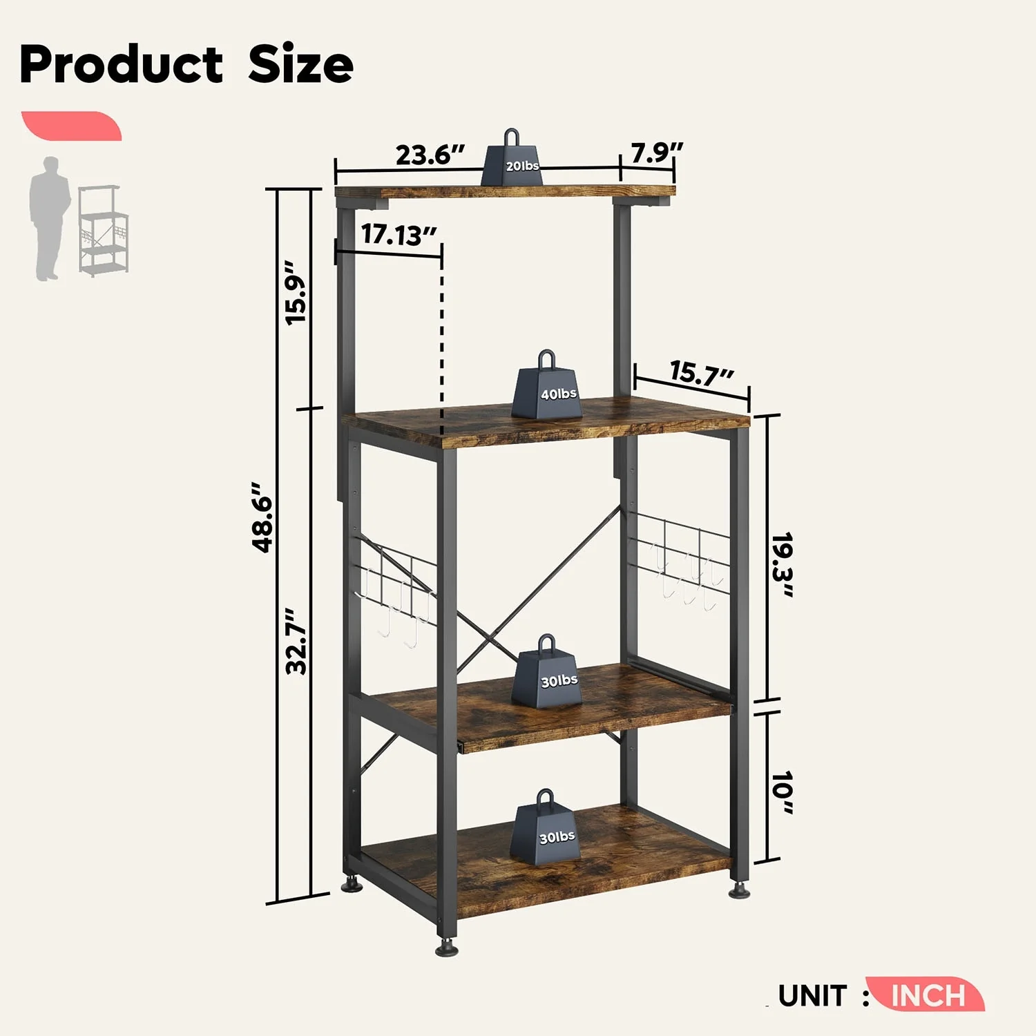 Kitchen Bakers Rack with Storage Shelves &USB Outlets, Microwave Oven Stand Kitchen Shelf Organizer