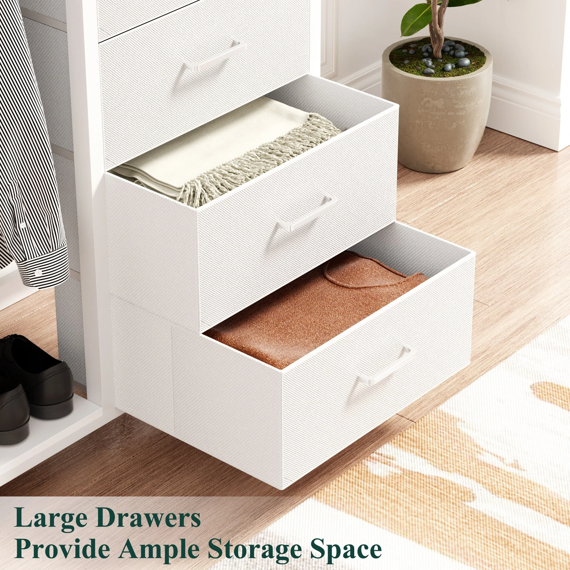 Kid's Closet Organizer with Fabric Drawers and Mirror, Rolling Dresser and Chest with Charge Station