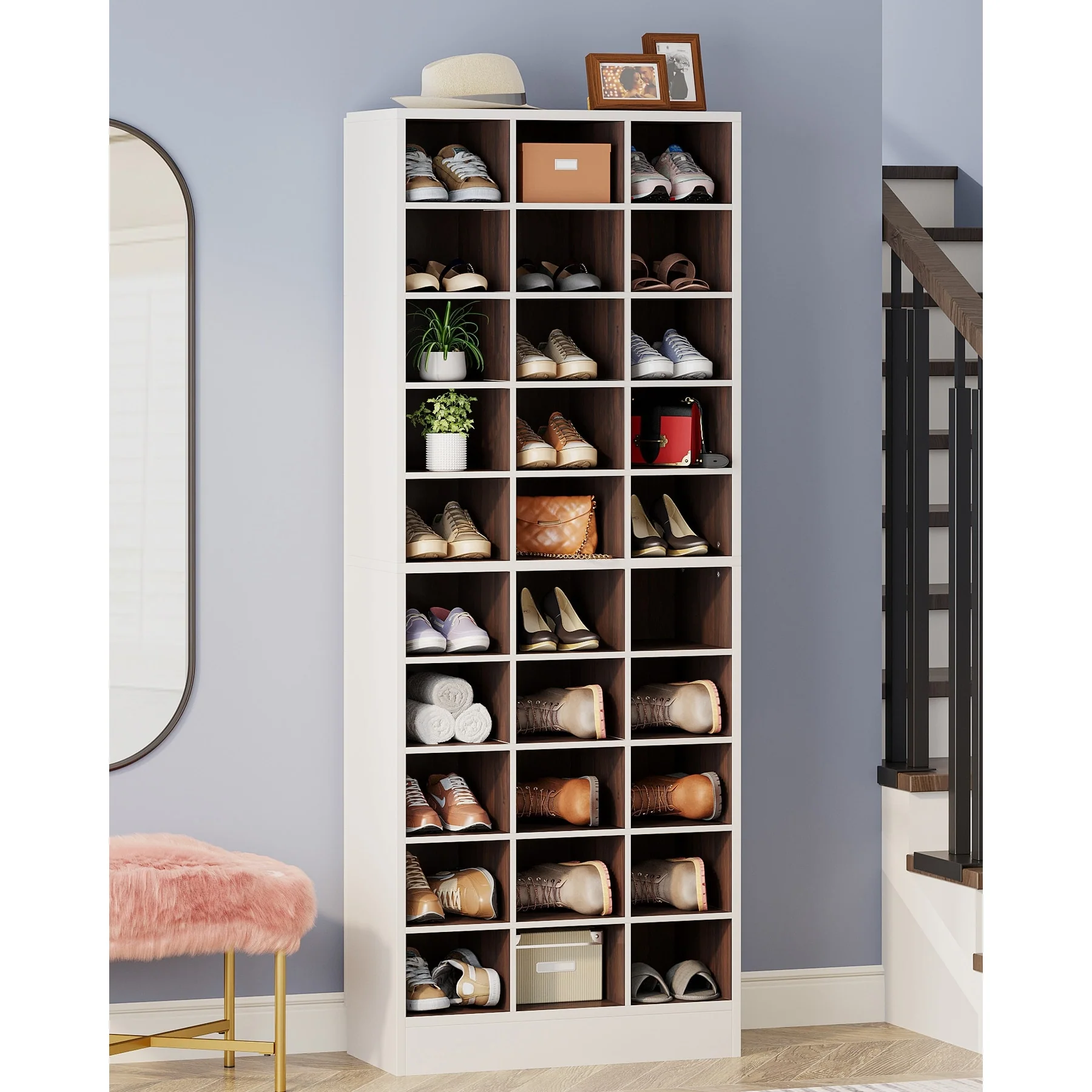 70.9 Inches Tall Wood Shoe Storage Cabinet with 30 Cubbies - 10-tier
