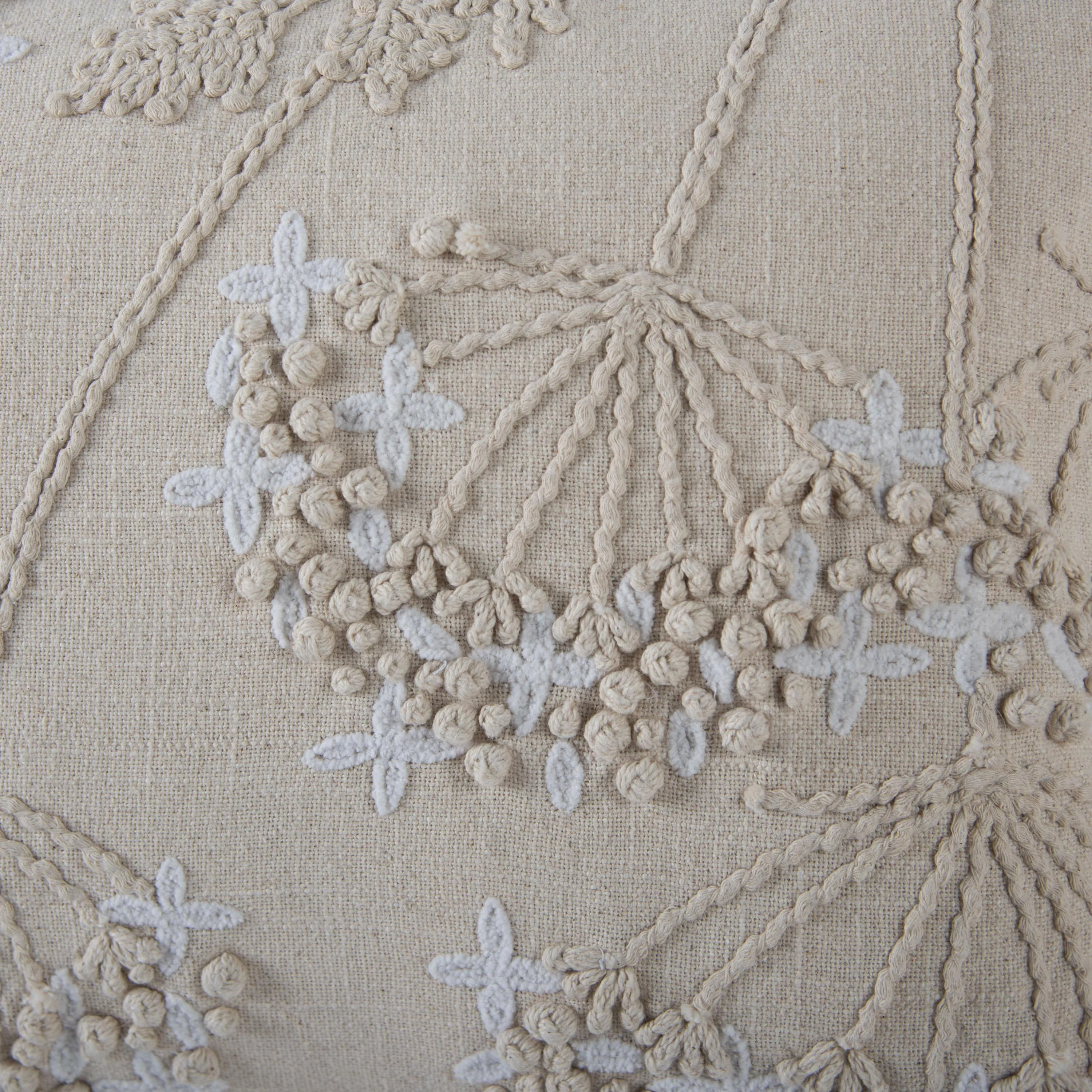 Embroidered Botanical Lumbar Throw Pillow