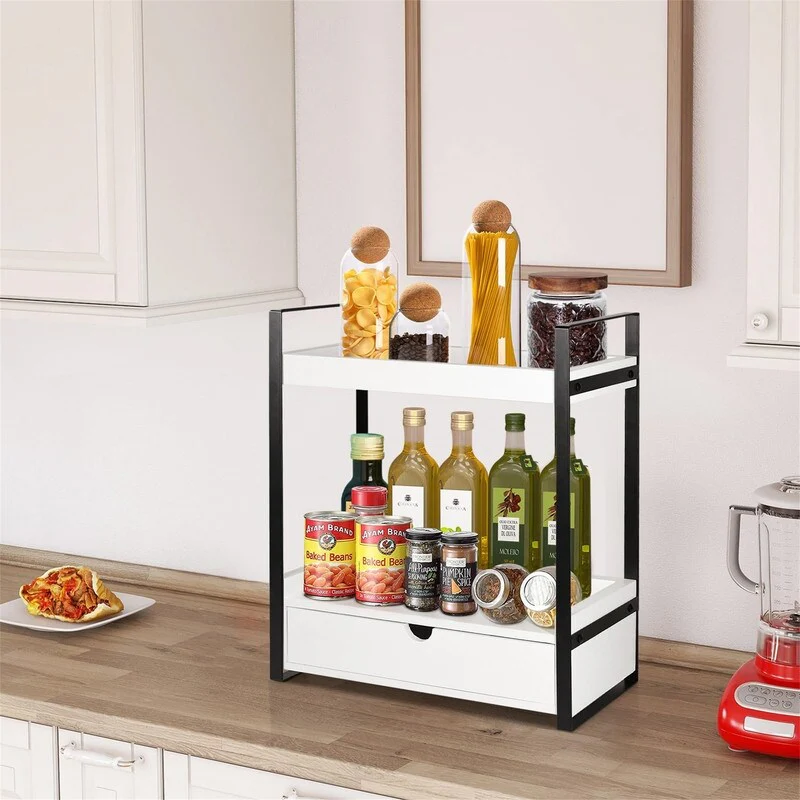 2-Tier Bathroom Organizer Countertop with Drawer - 6.9